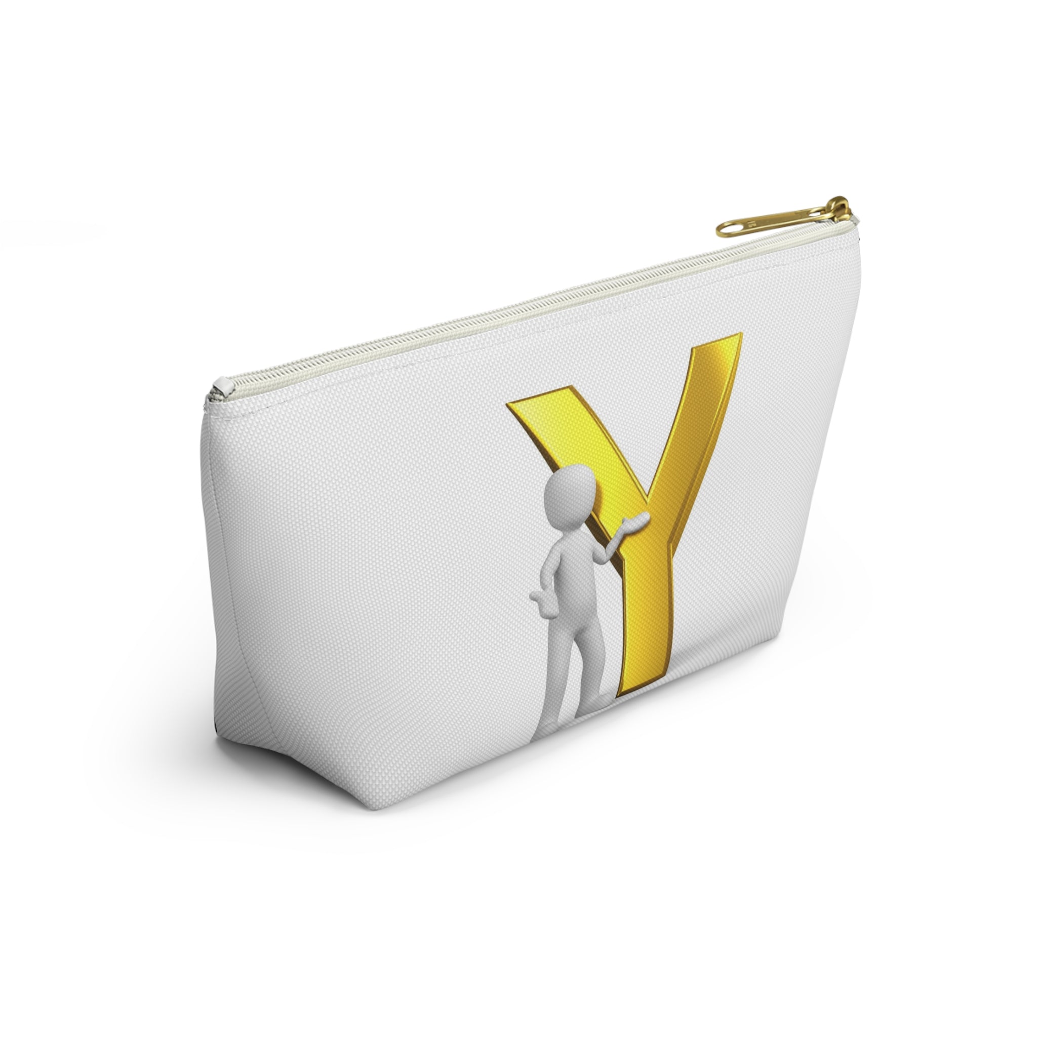 Gold Letter Y with Figure Accessory Pouch | Monogram Makeup Bag