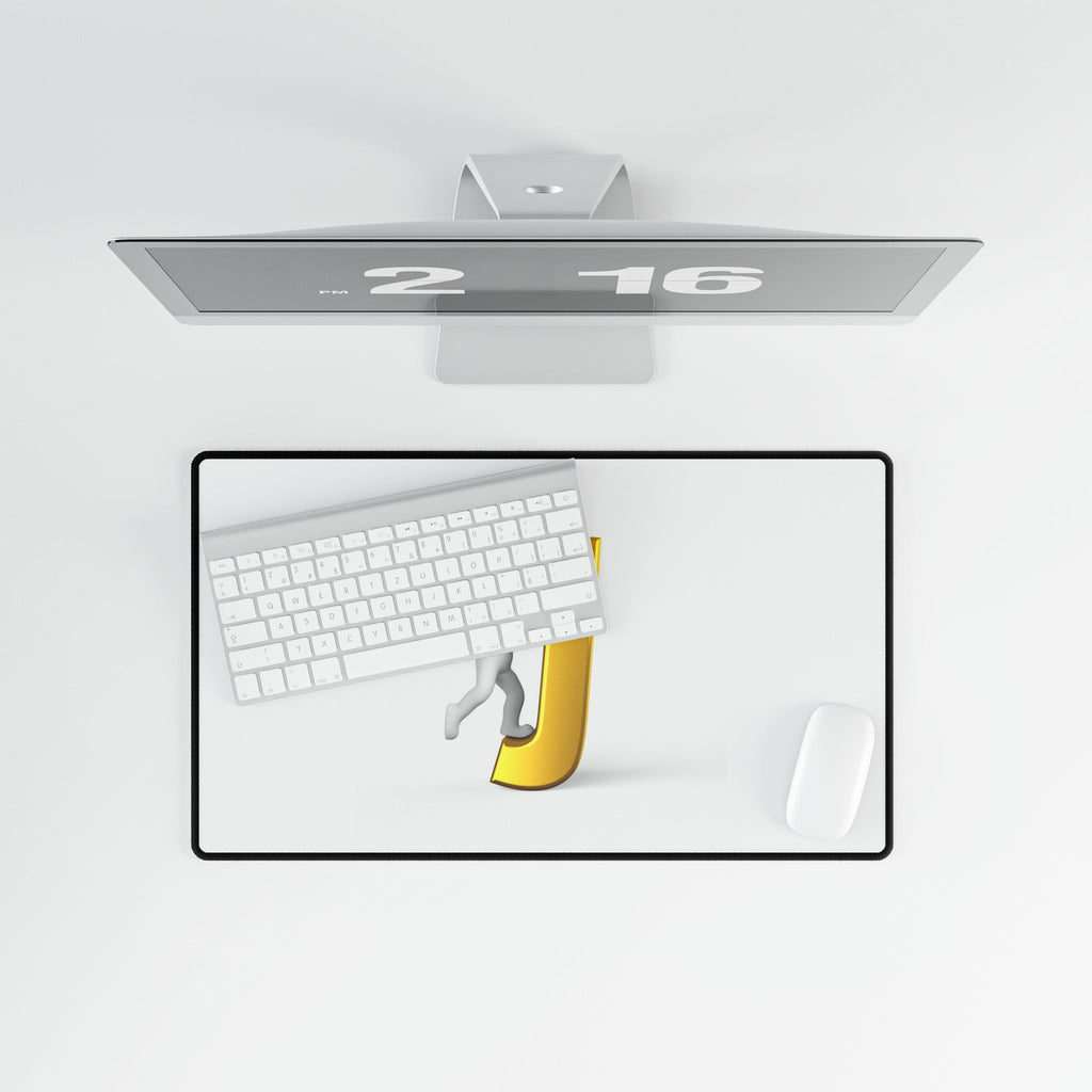3D Stick Figure Climbing Gold Letter J Desk Mat | Large Mousepad