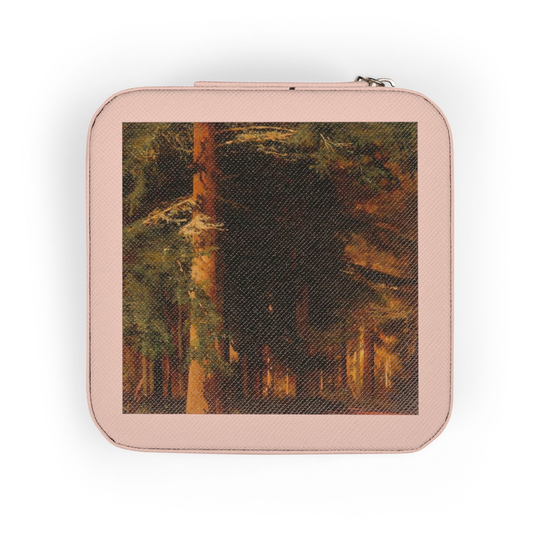 Forest Oil Painting Jewelry Travel Case | Compact Square Jewelry Box