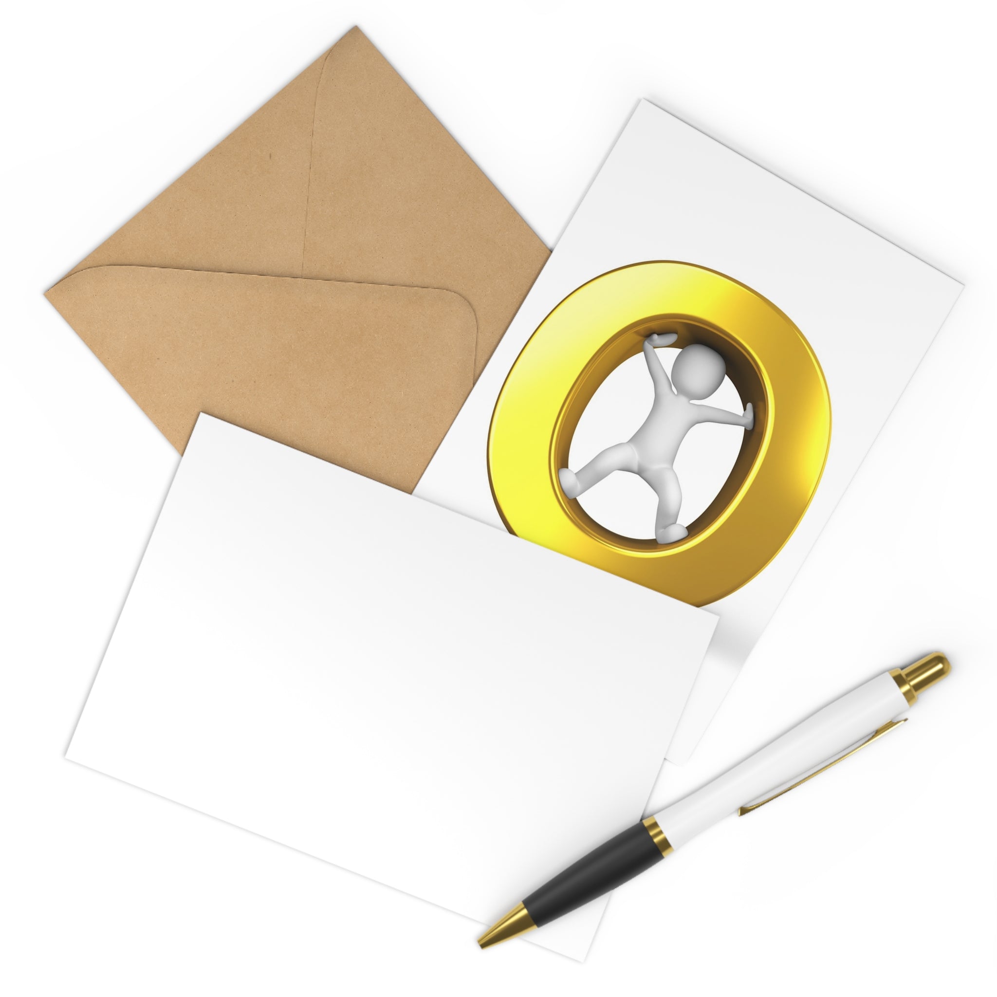 3D Figure Inside Gold Letter O Postcard Set | Postcards (7 pcs)