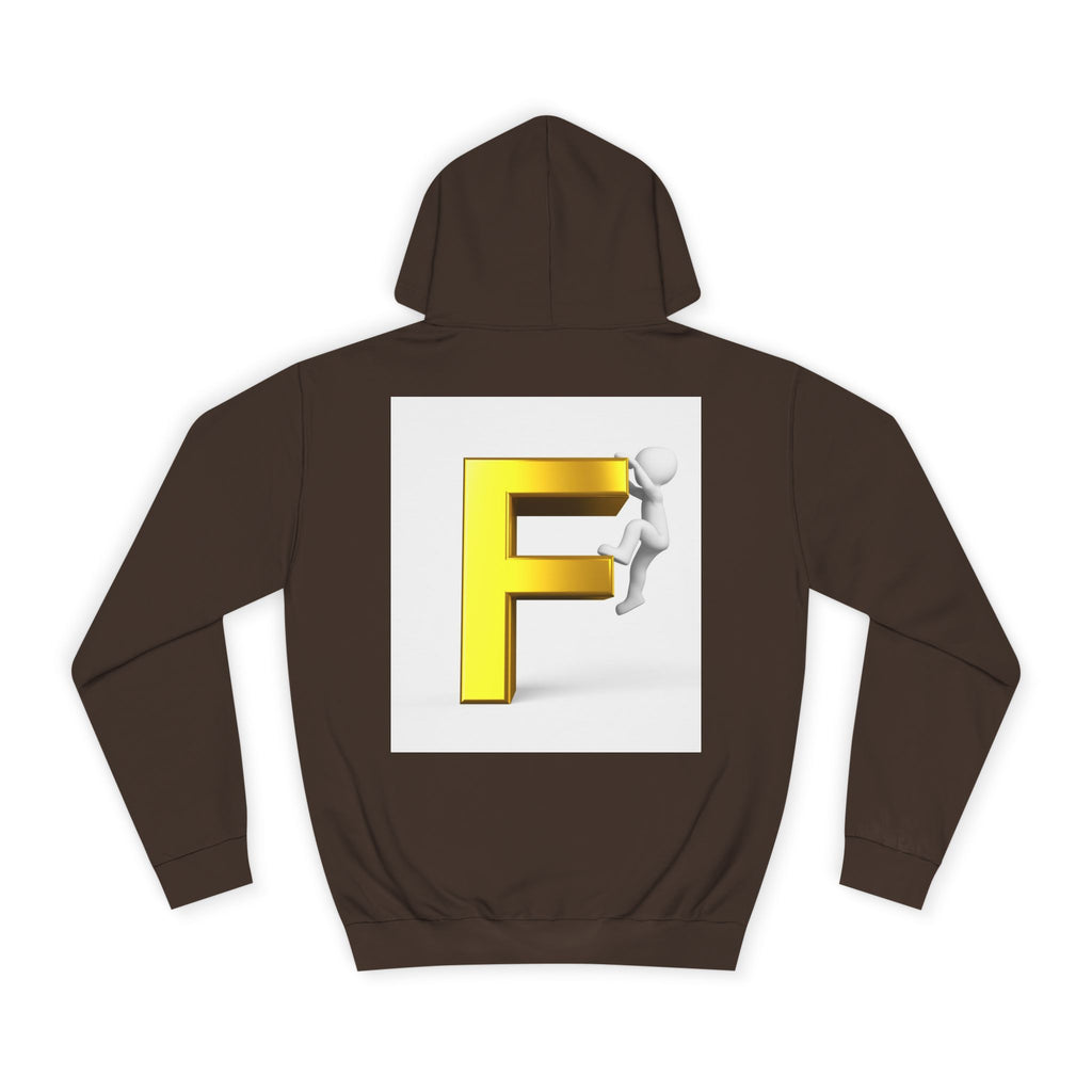 3D Gold Letter F Hoodie | Climbing Figurine Letterman Style