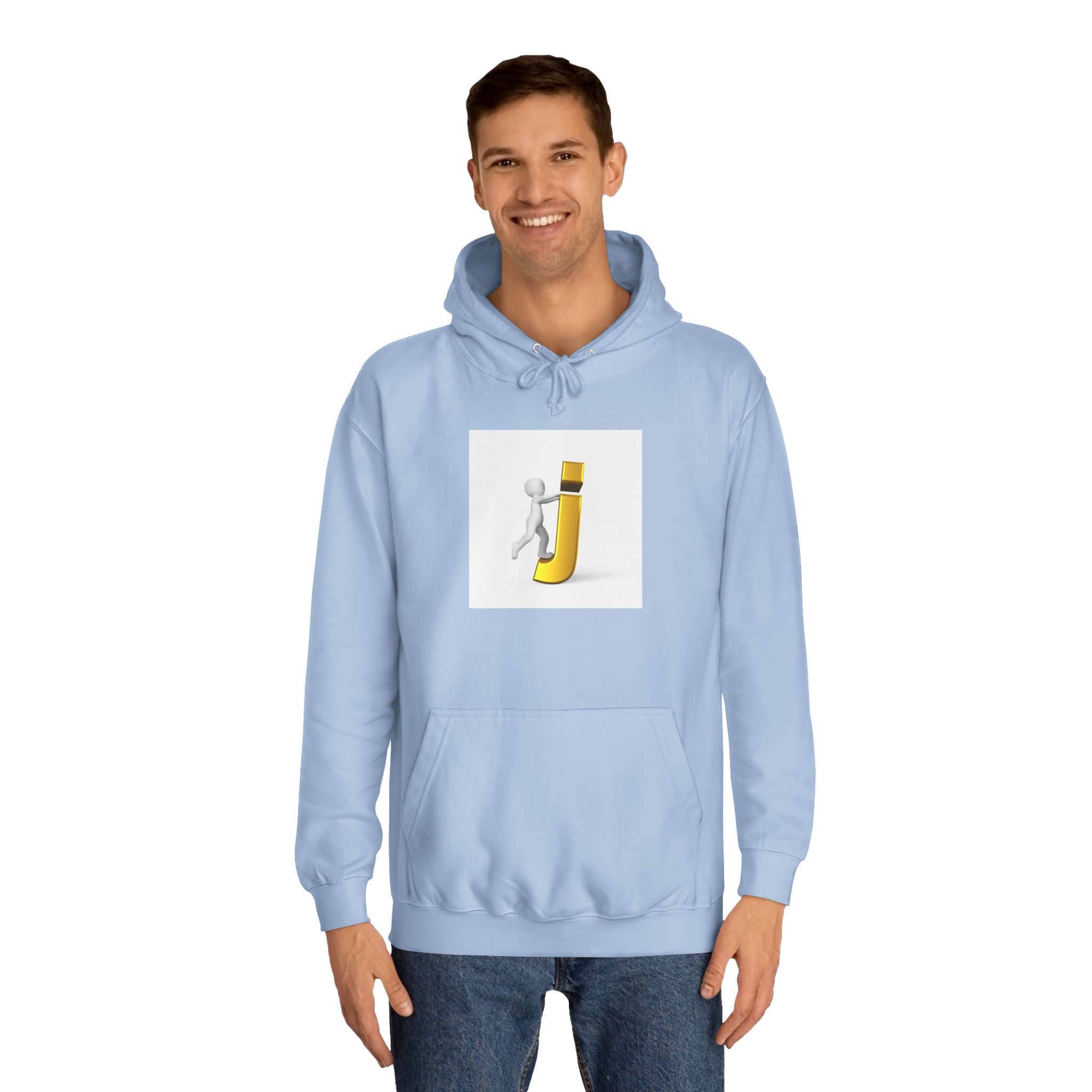 3D Stick Figure Riding Gold Letter J Hoodie | Initial Monogram Letter J