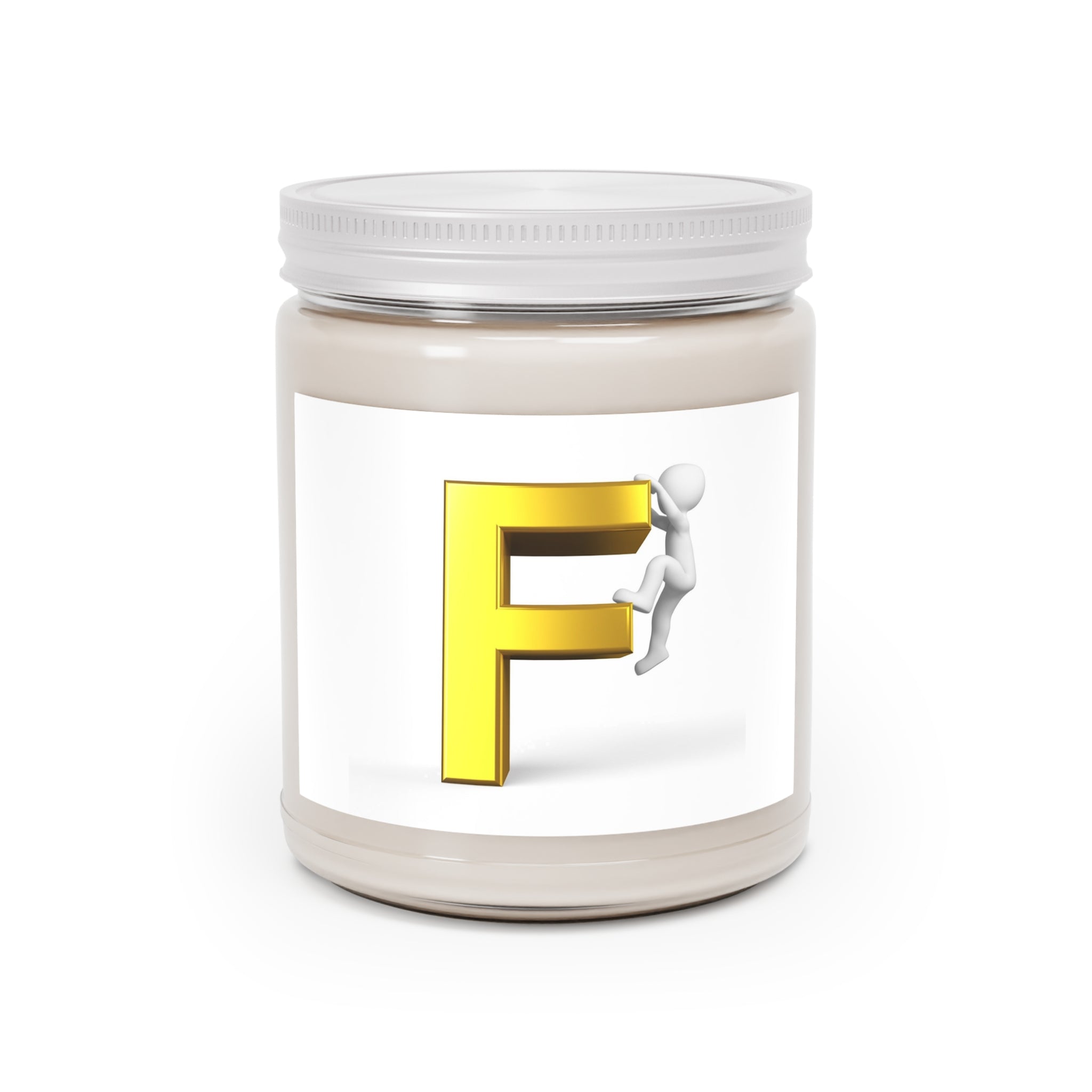 Bougie en cire de soja en pot, lettre F dorée, 255g