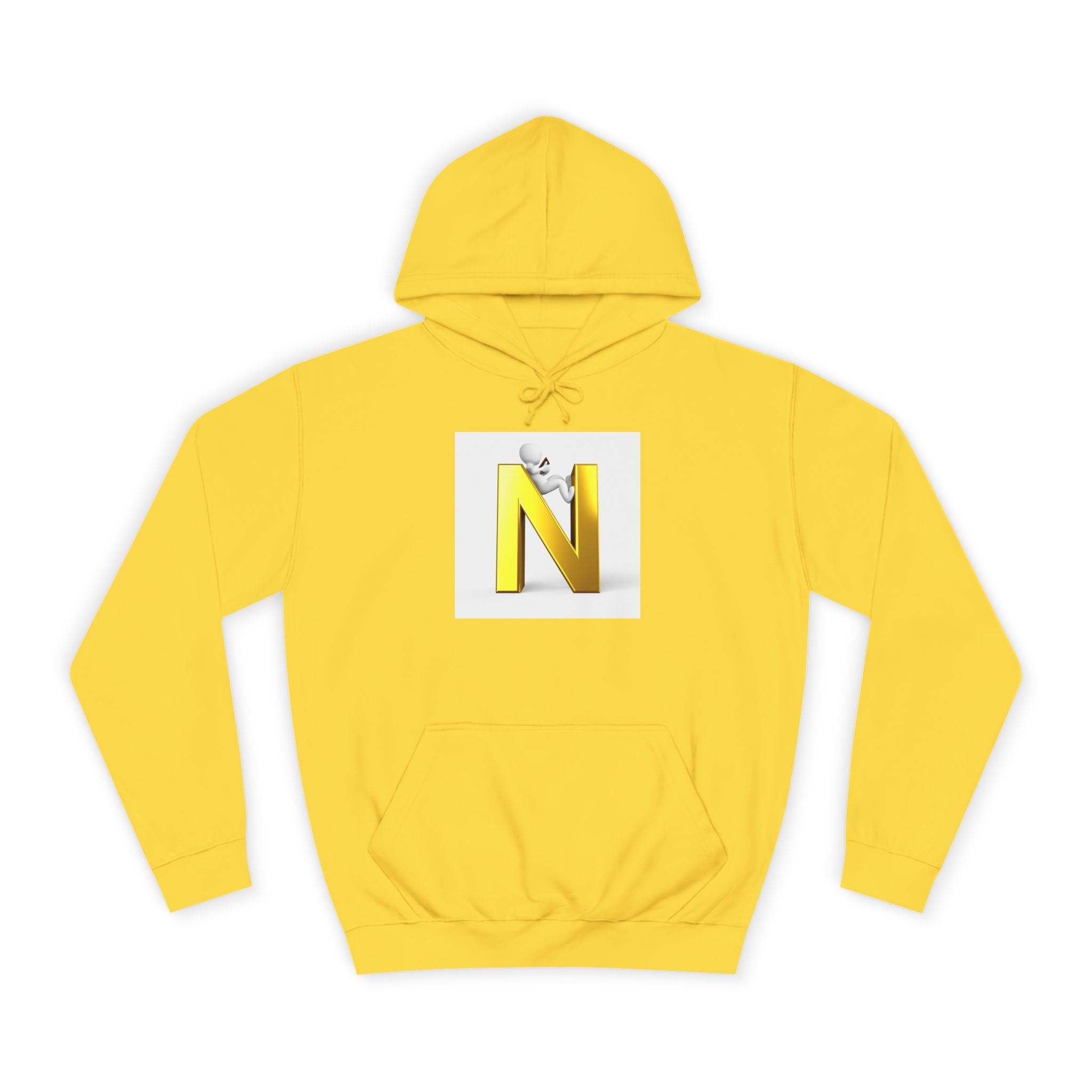 Gold 3D Letter N with Climbing Figure Hoodie | Initial Monogram Pullover