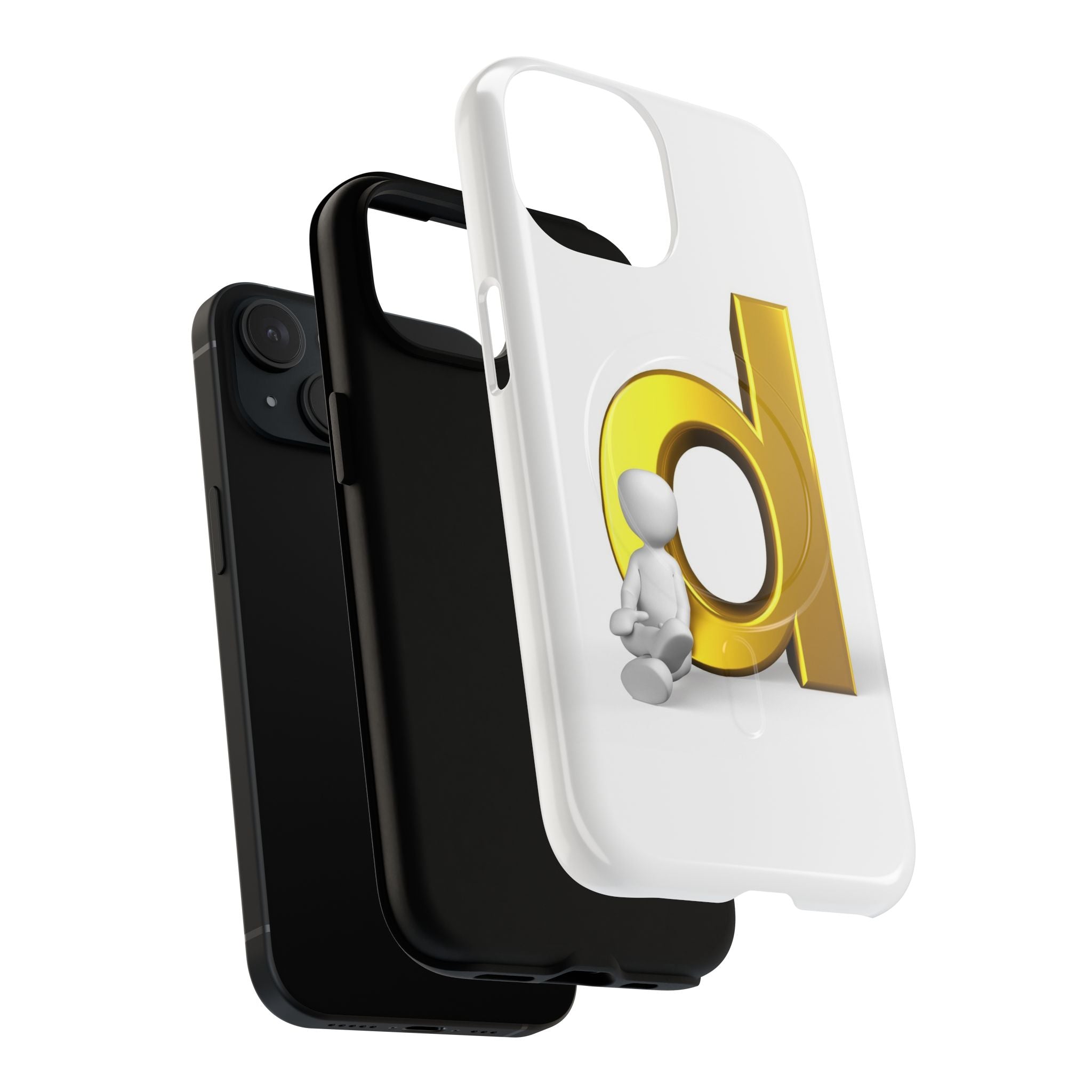 Gold Letter D with Sitting Character phone case | Magnetic Case