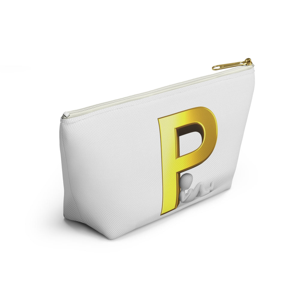 Gold Letter P monogram accessory pouch | T-bottom cosmetic bag