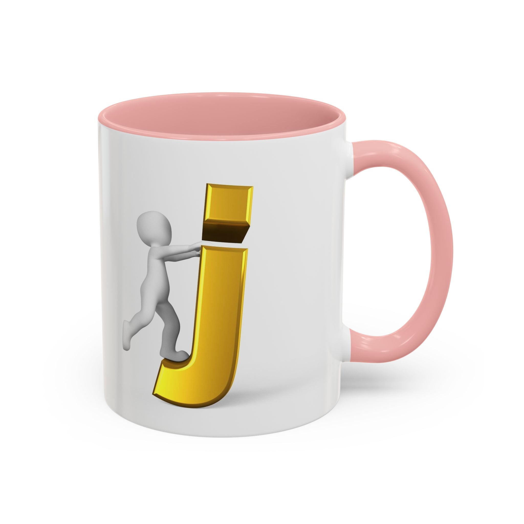 Tasse avec figurine 3D bâton poussant la lettre J dorée | Tasse à café