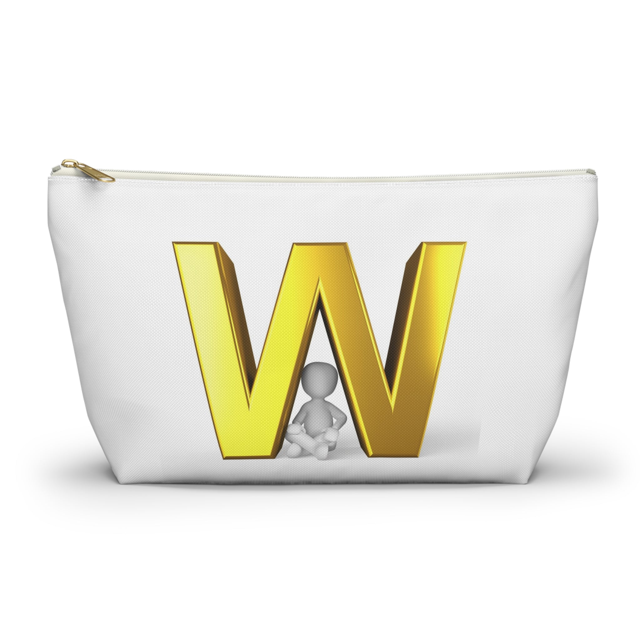 Gold Letter W monogram Accessory Pouch | Initial W T bottom cosmetic bag
