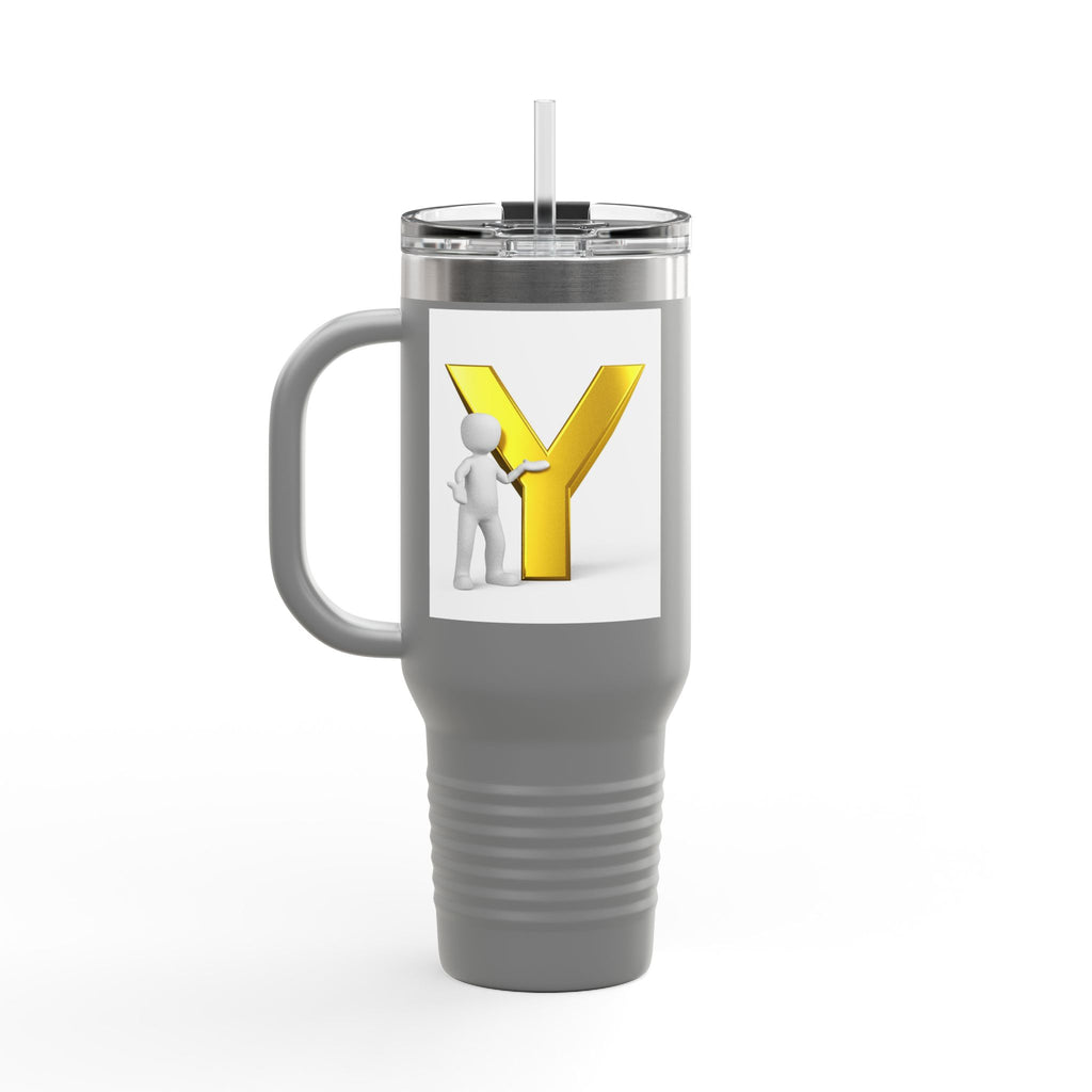Yellow 3D Letter Y with Figure Travel Mug