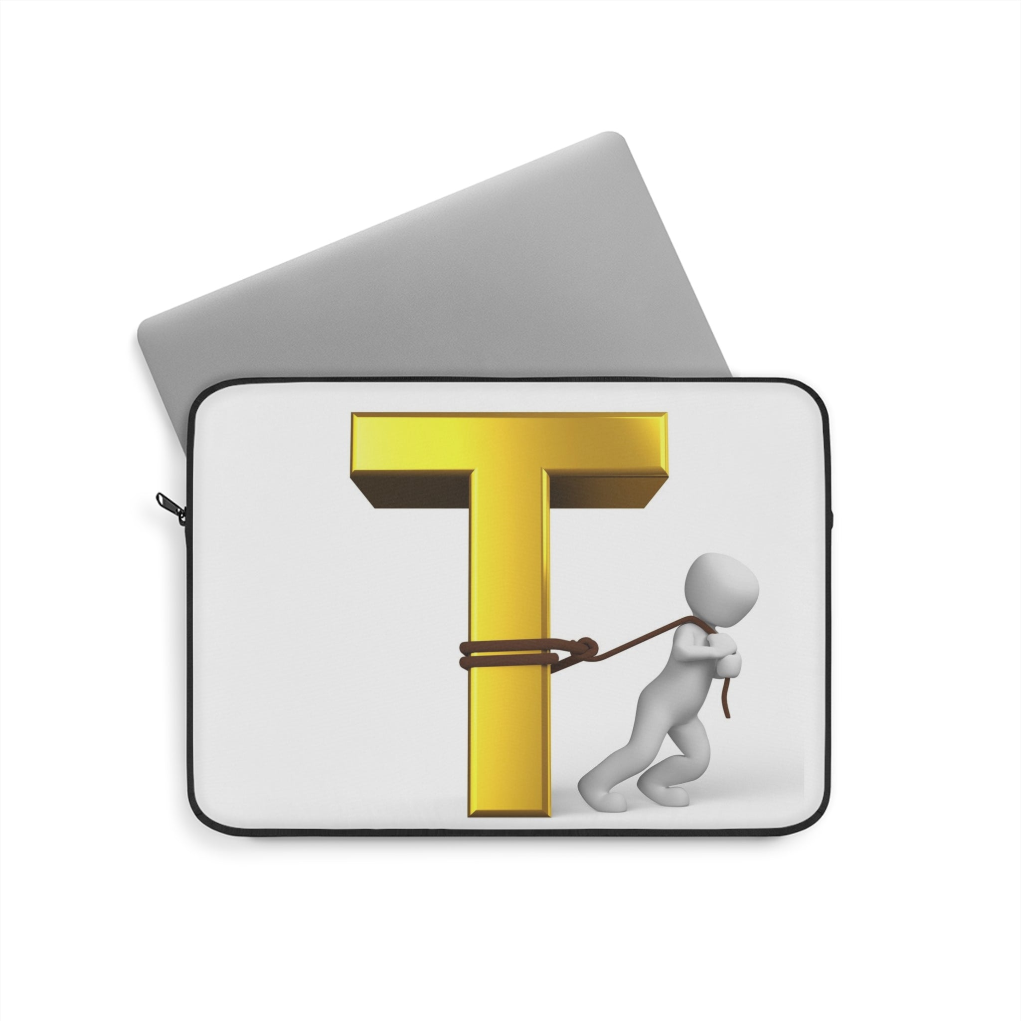 T Letter Tug Laptop Sleeve | Gold Initial Monogram, Alphabet Design