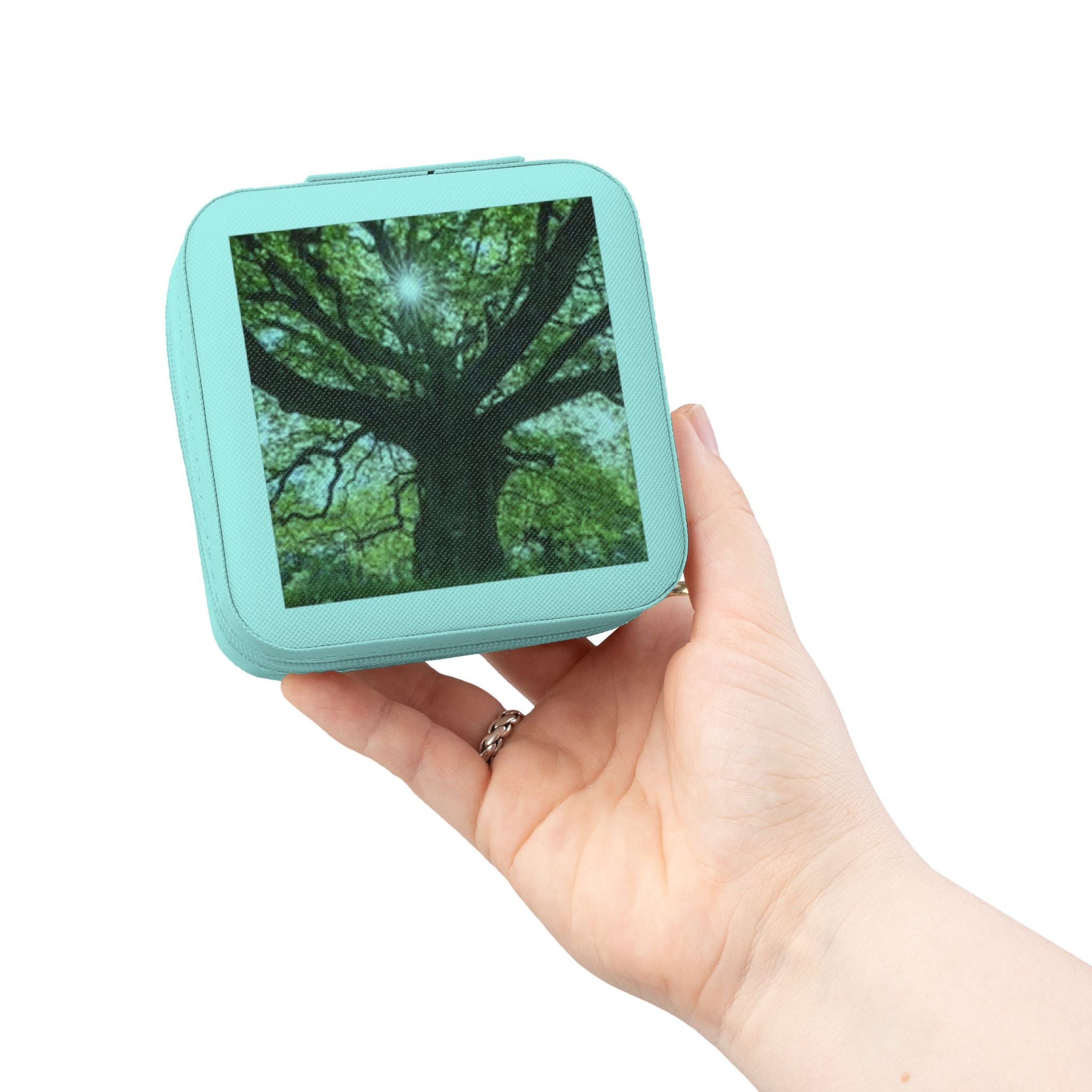 Sunlit Tree Photo Jewelry Travel Case | Compact Organizer for Rings, Earrings, Necklaces