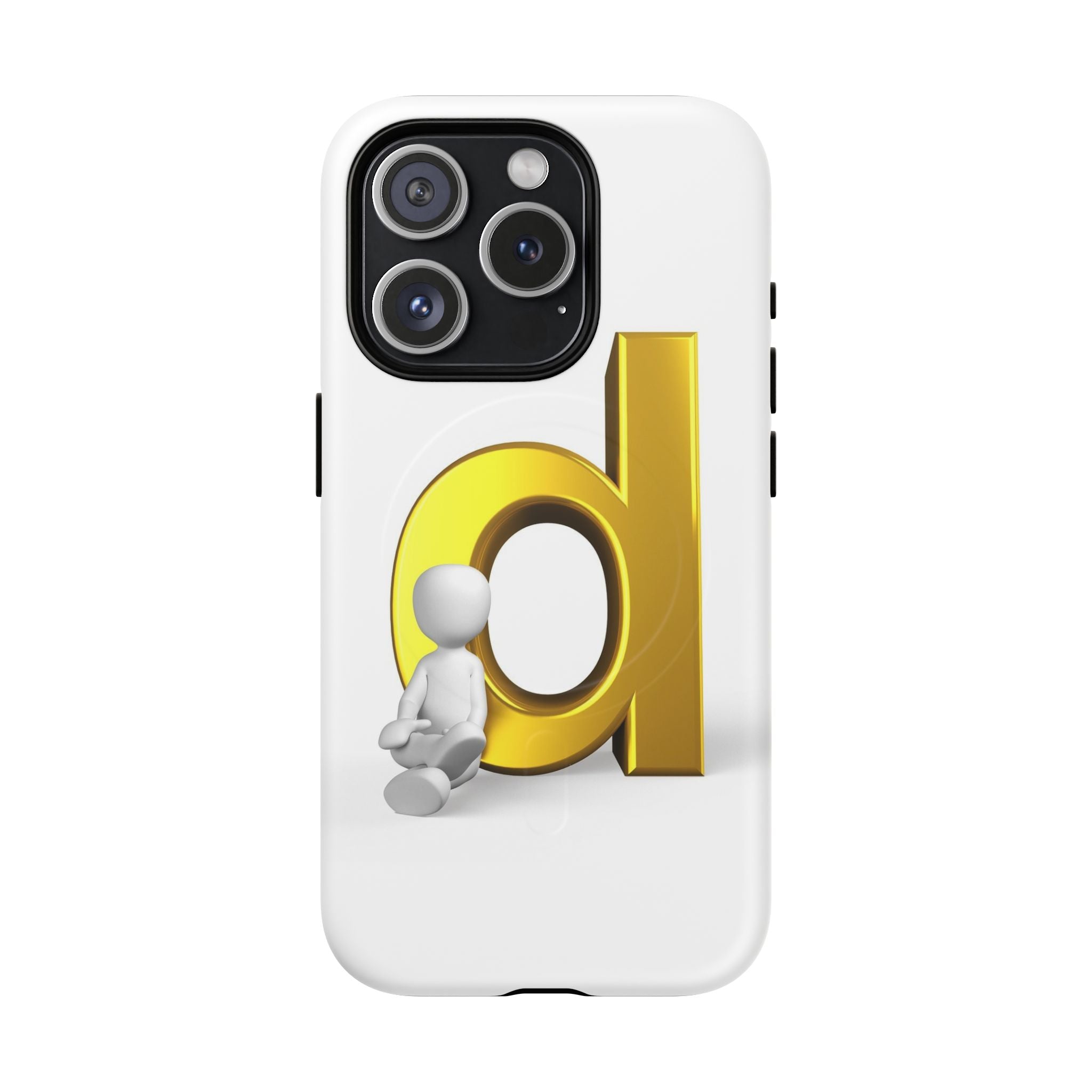 Coque de téléphone Lettre D dorée avec personnage assis | Coque magnétique