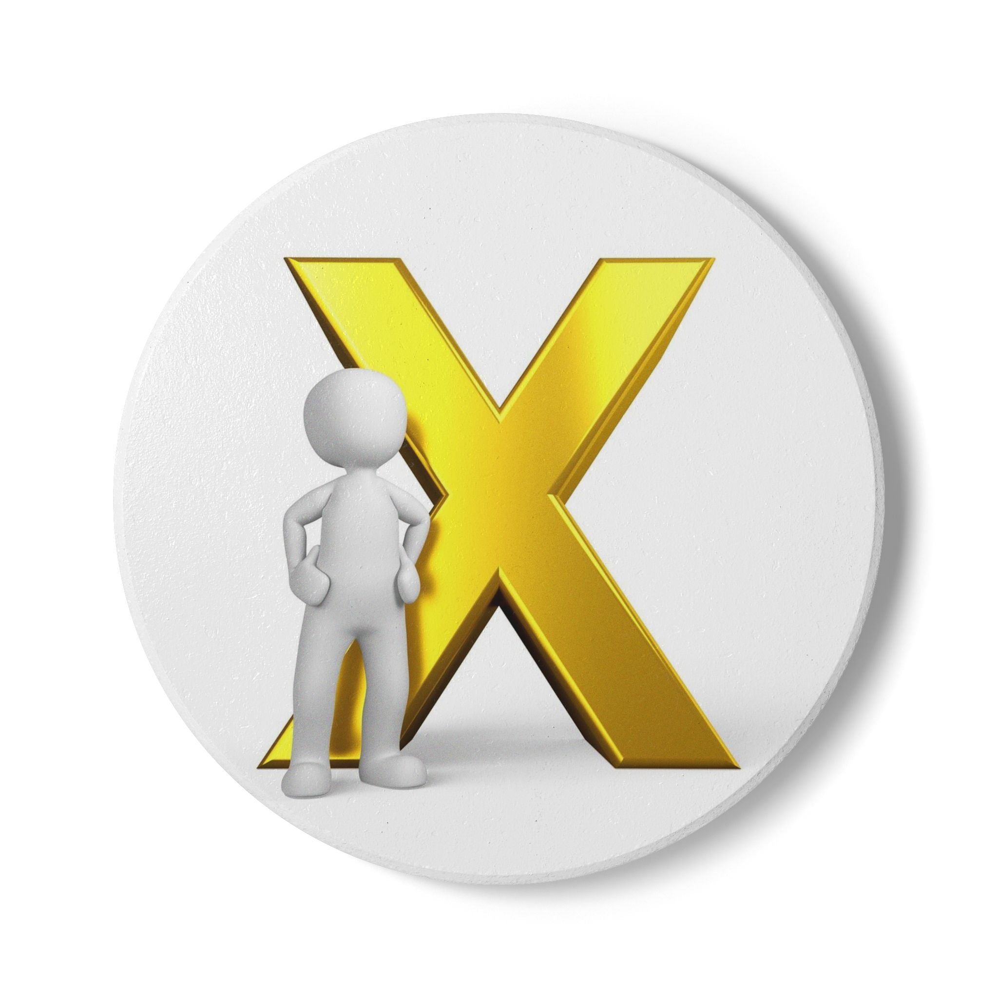 Gold X with Standing Figure Ceramic Coaster | Initial X Letter Drink Mat