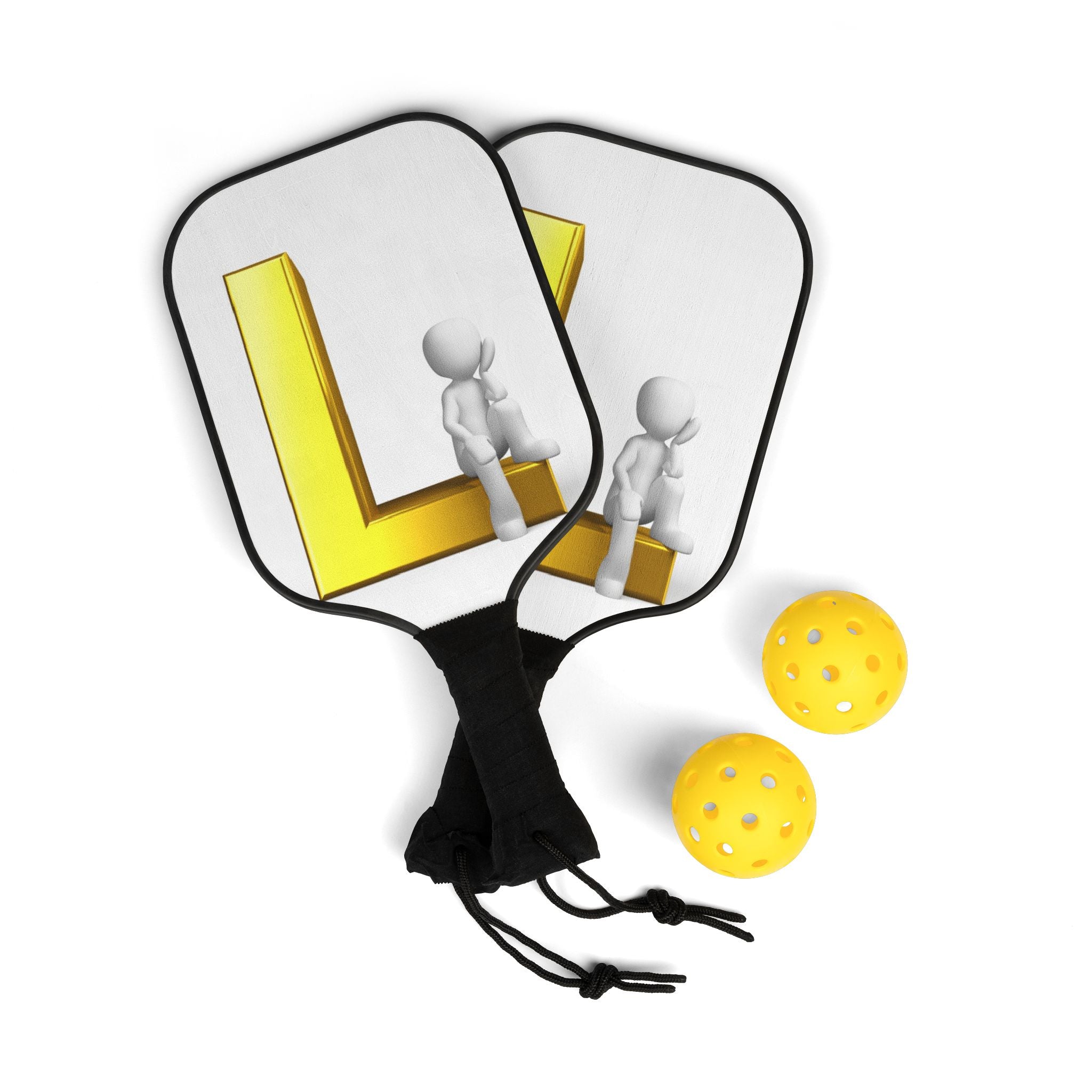Yellow 3D Letter L with Figure pickleball paddle