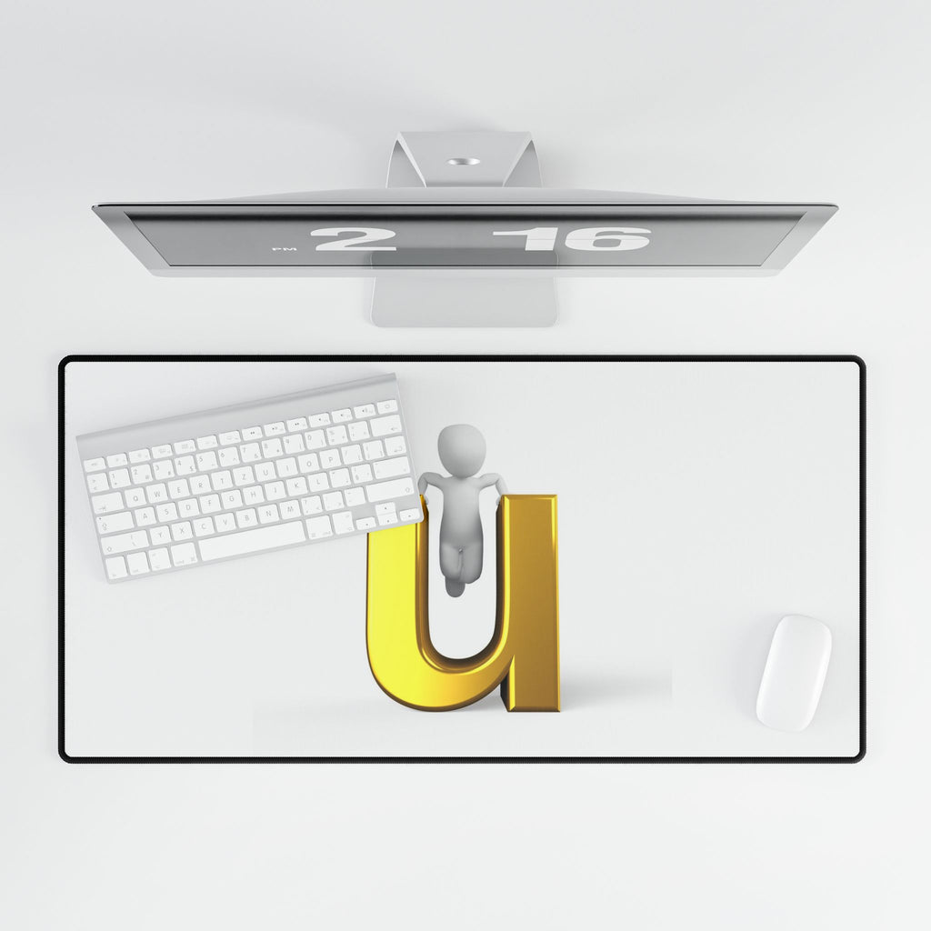 3D Gold Letter U with Figure Desk Mat | Large Mouse Pad