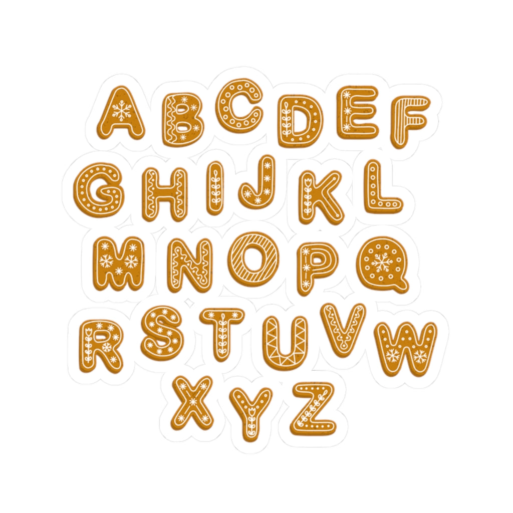 Gingerbread Alphabet Stickers Kiss-Cut Sticker Sheet | Cookie Letter Decals