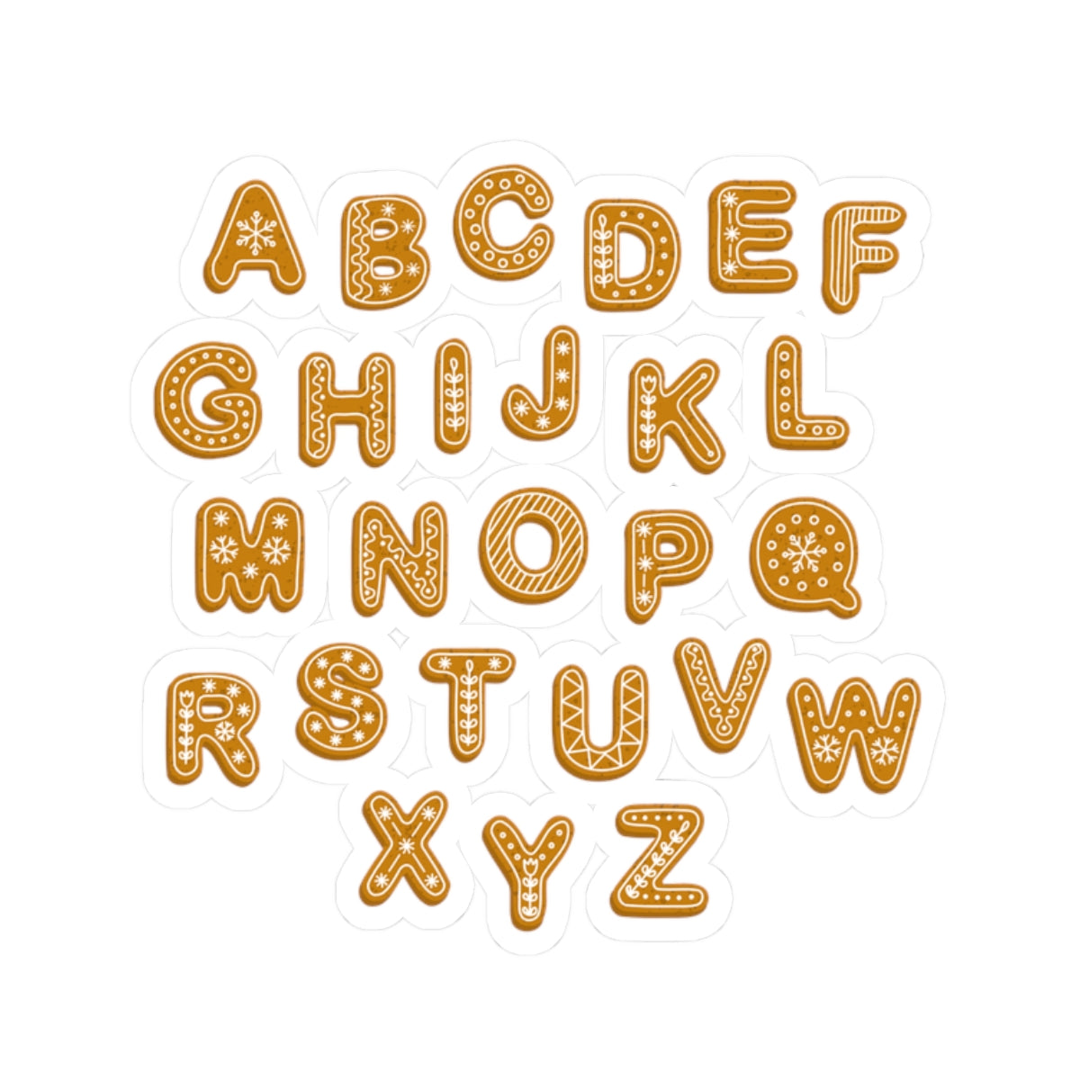 Gingerbread Alphabet Stickers Kiss-Cut Sticker Sheet | Cookie Letter Decals