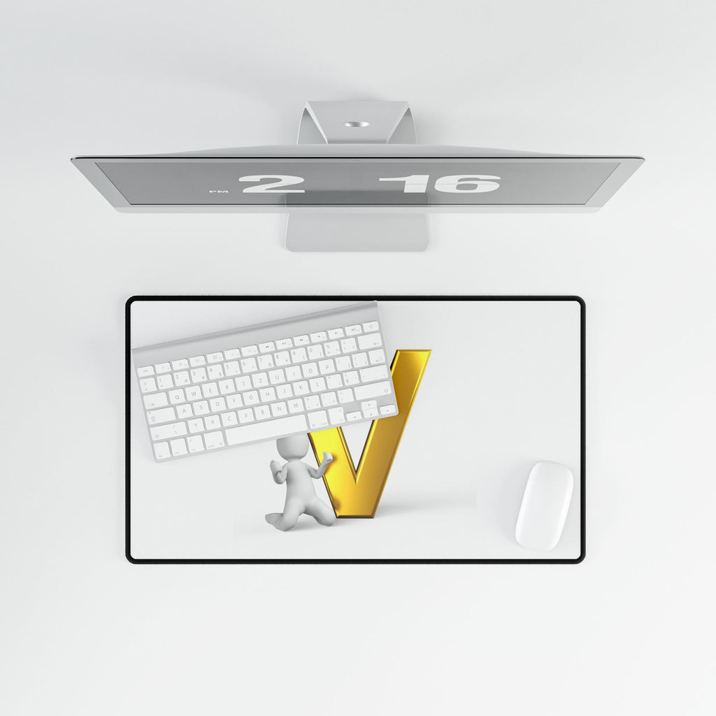 Gold Letter V with Character Desk Mat | Large Mousepad