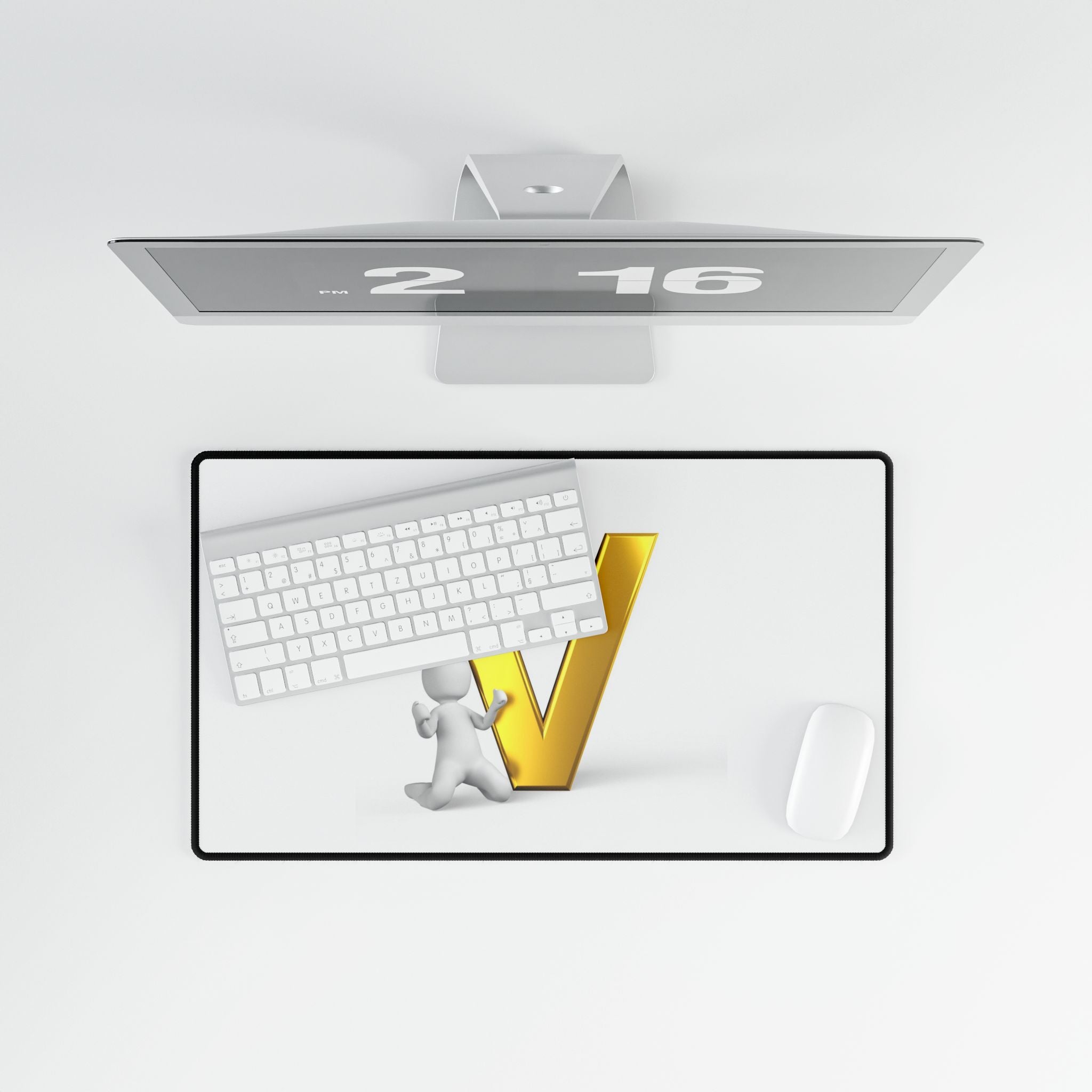 Gold Letter V with Character Desk Mat | Large Mousepad
