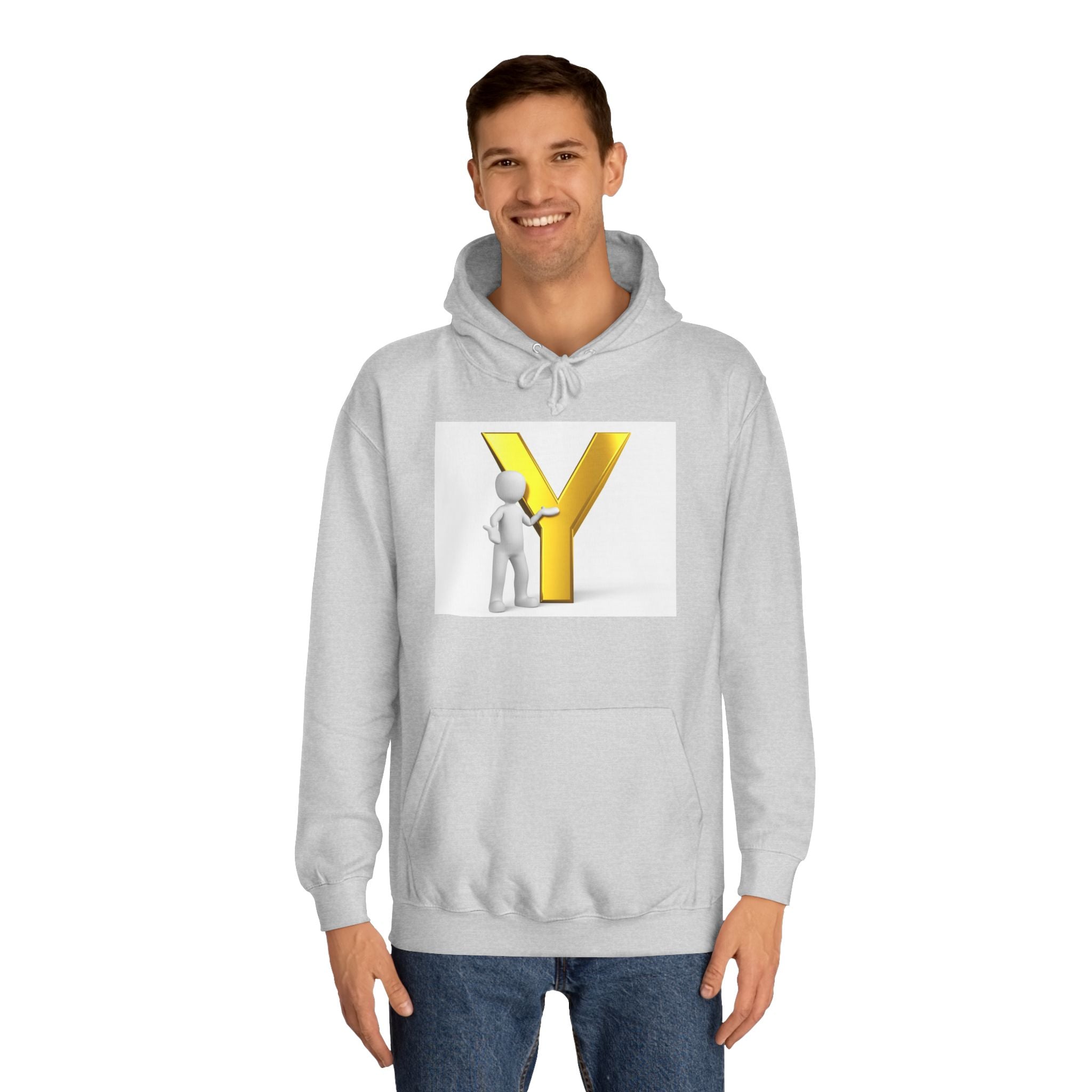 3D Gold Letter Y with Figure Hoodie | Initial Monogram Sweatshirt