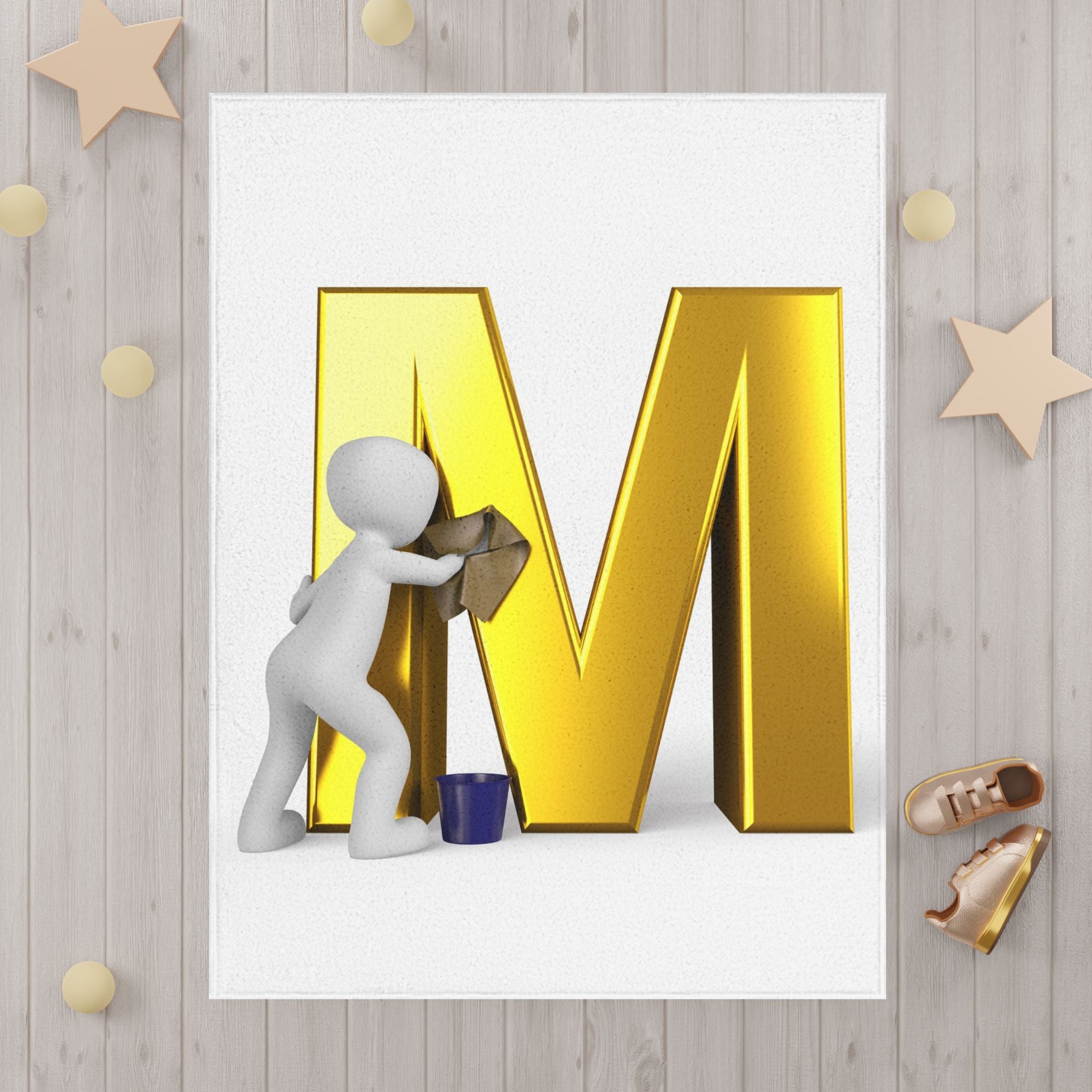 Gold Letter M with Painter Toddler Blanket | Personalized Monogram