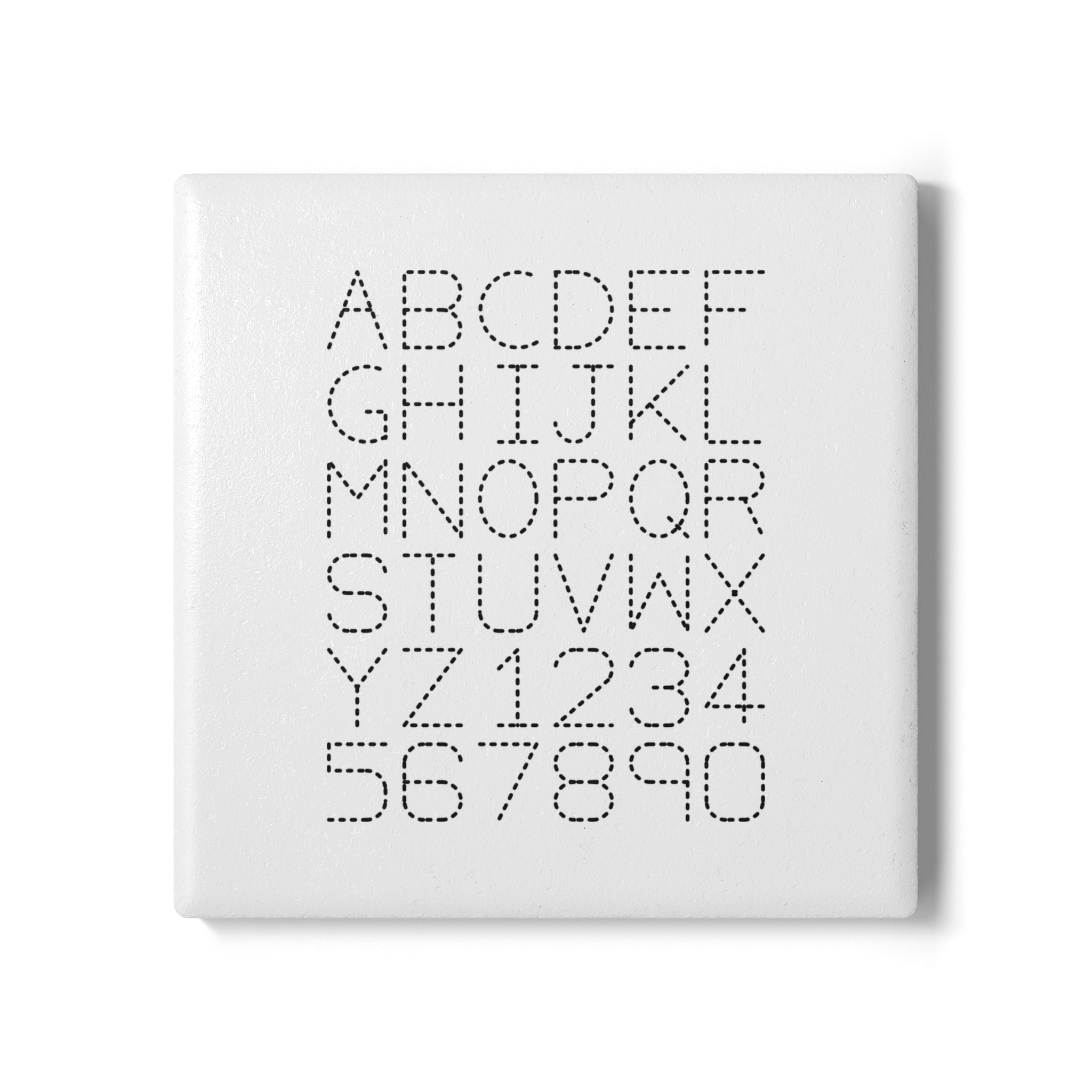 Dotted Alphabet and Numbers Ceramic Coaster | Modern Minimal Letter Grid