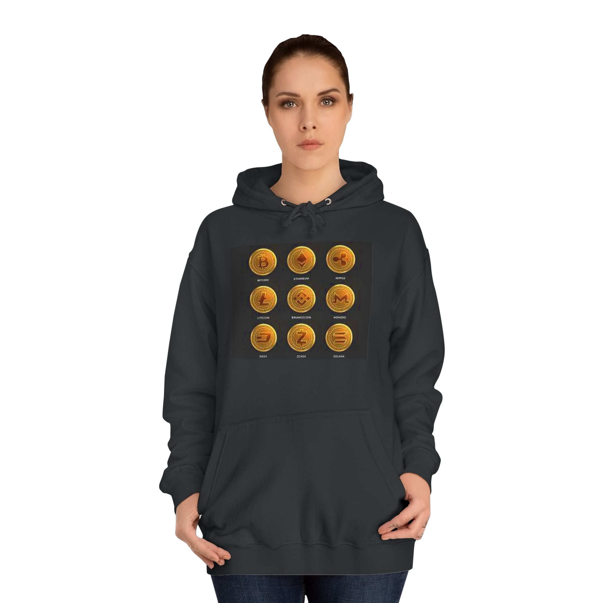 Crypto Coin Icons Hoodie | Bitcoin Ethereum Litecoin Ripple Doge Zcash Monero