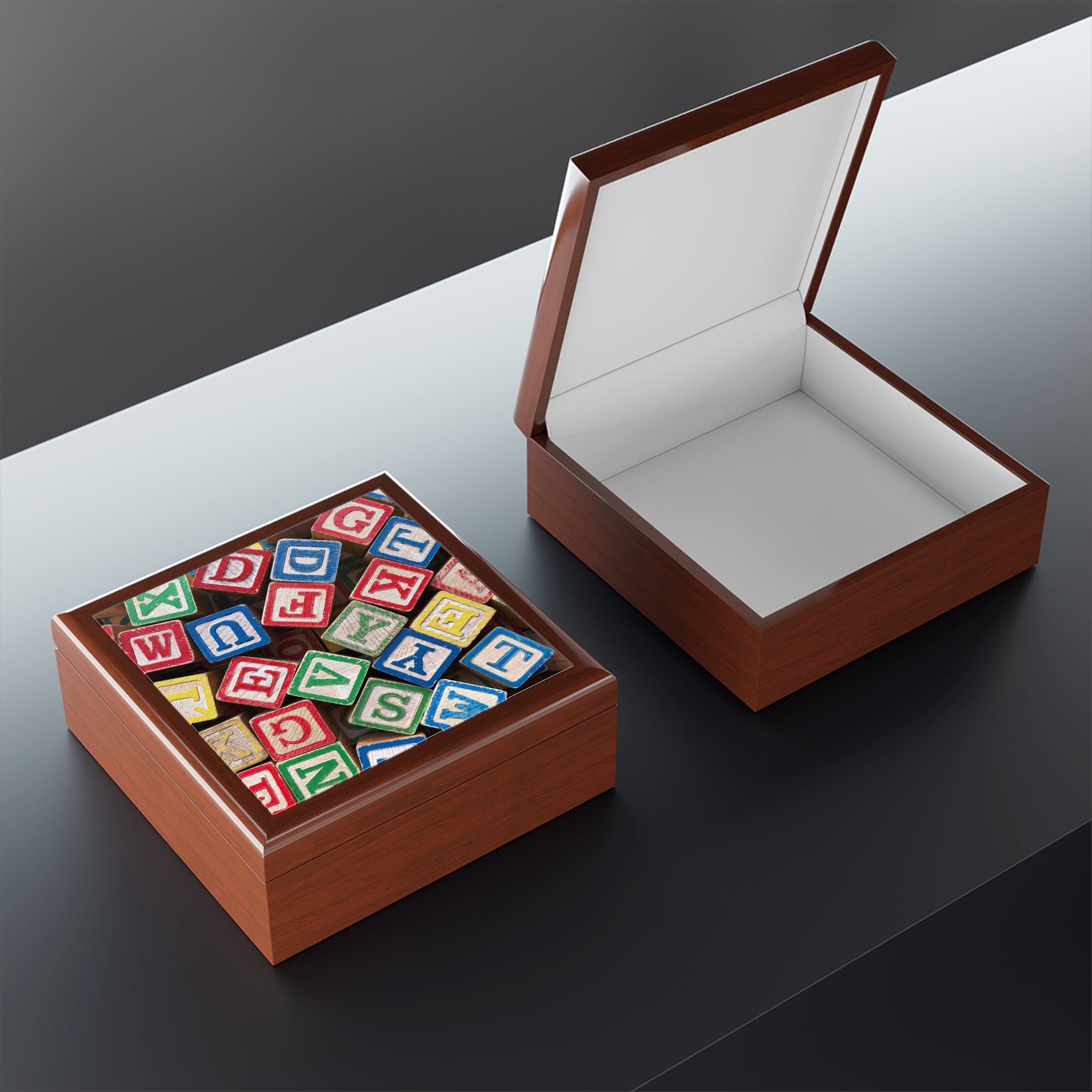 Colorful Alphabet Blocks Jewelry Box | Wooden Keepsake Trinket Box