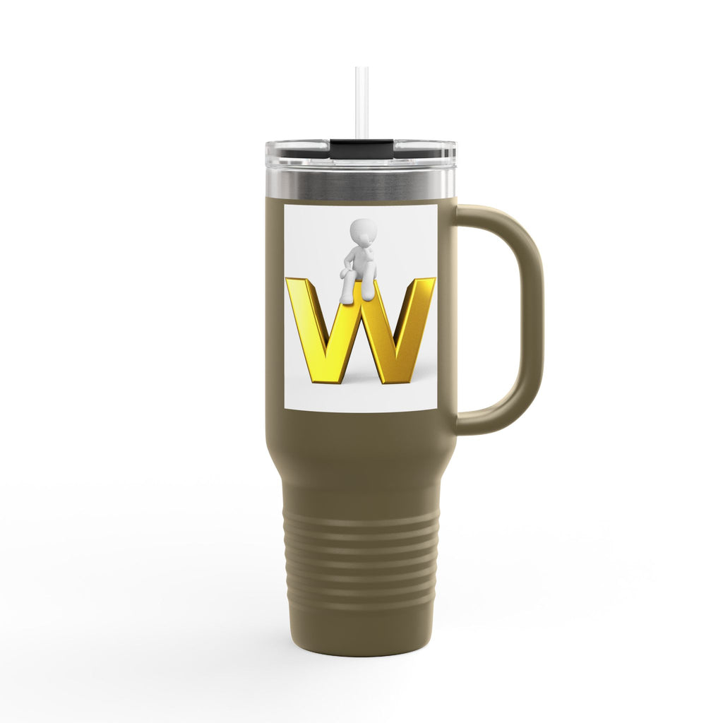3D Gold Letter W with Figure Travel Mug | Insulated 40oz Tumbler