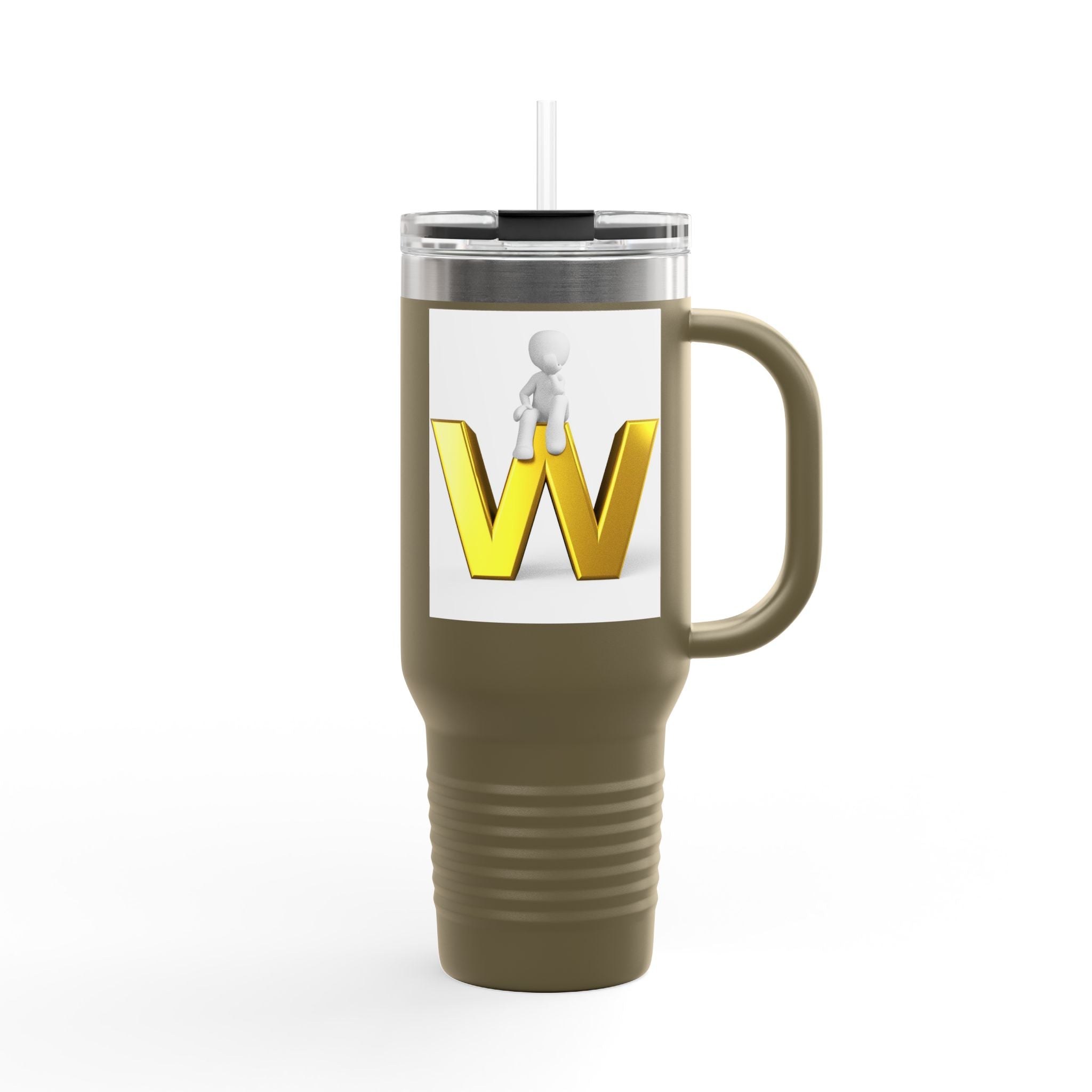 3D Gold Letter W with Figure Travel Mug | Insulated 40oz Tumbler