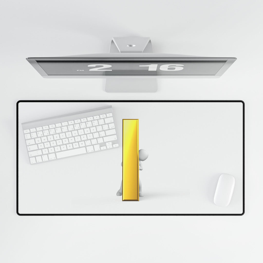 3D Figure Pushing Gold Letter i Desk Mat | Desk Mats
