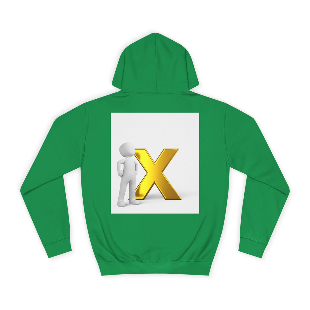 3D Figure Leaning on Gold X Hoodie | Letter X Initial Pullover