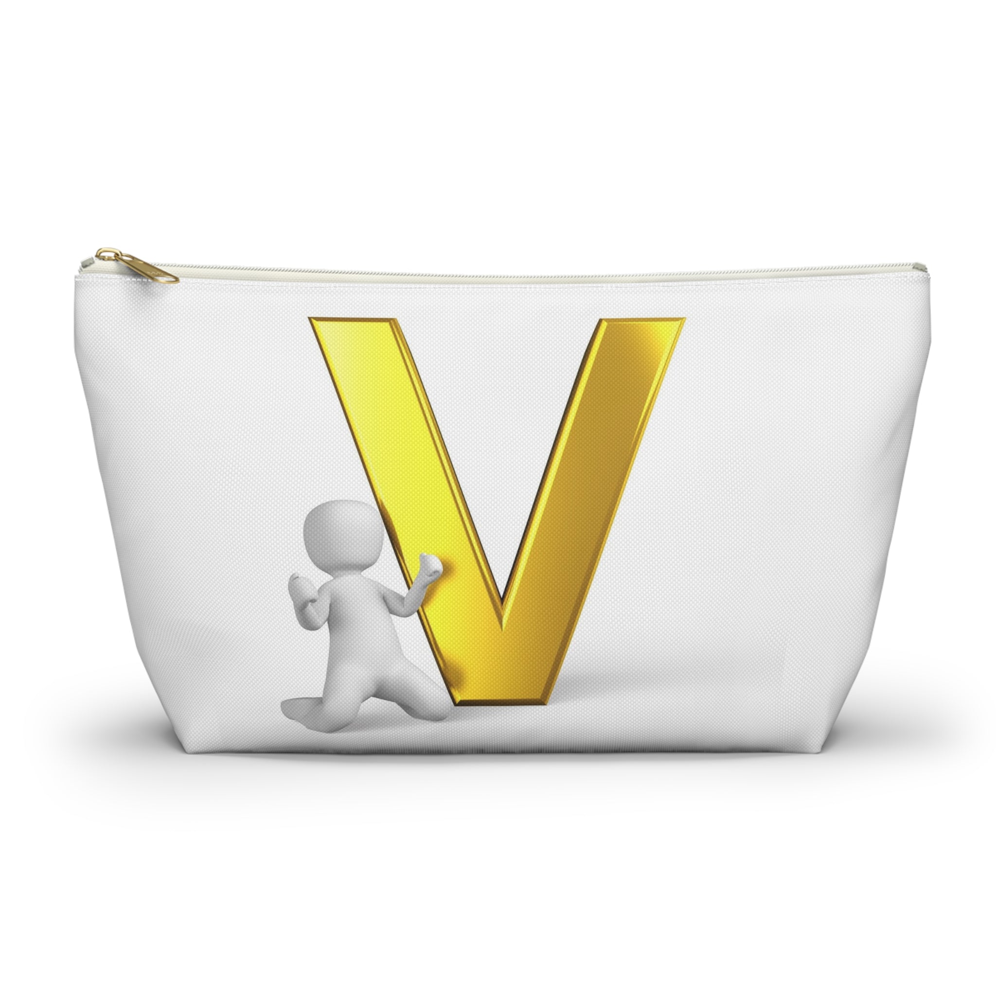 Gold Letter V Monogram Accessory Pouch | Initial V Makeup Bag