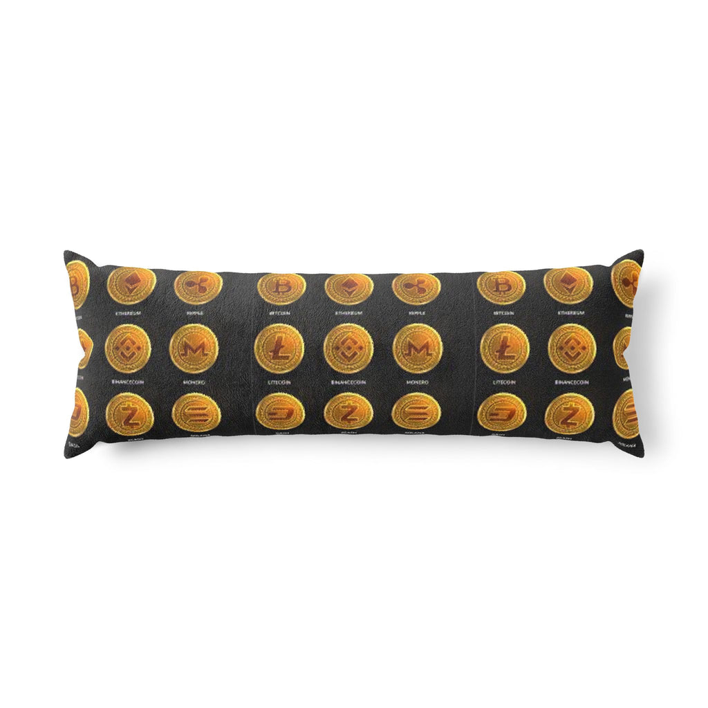 Cryptocurrency Coin Pattern Body Pillow | Bitcoin Ethereum Litecoin Decor