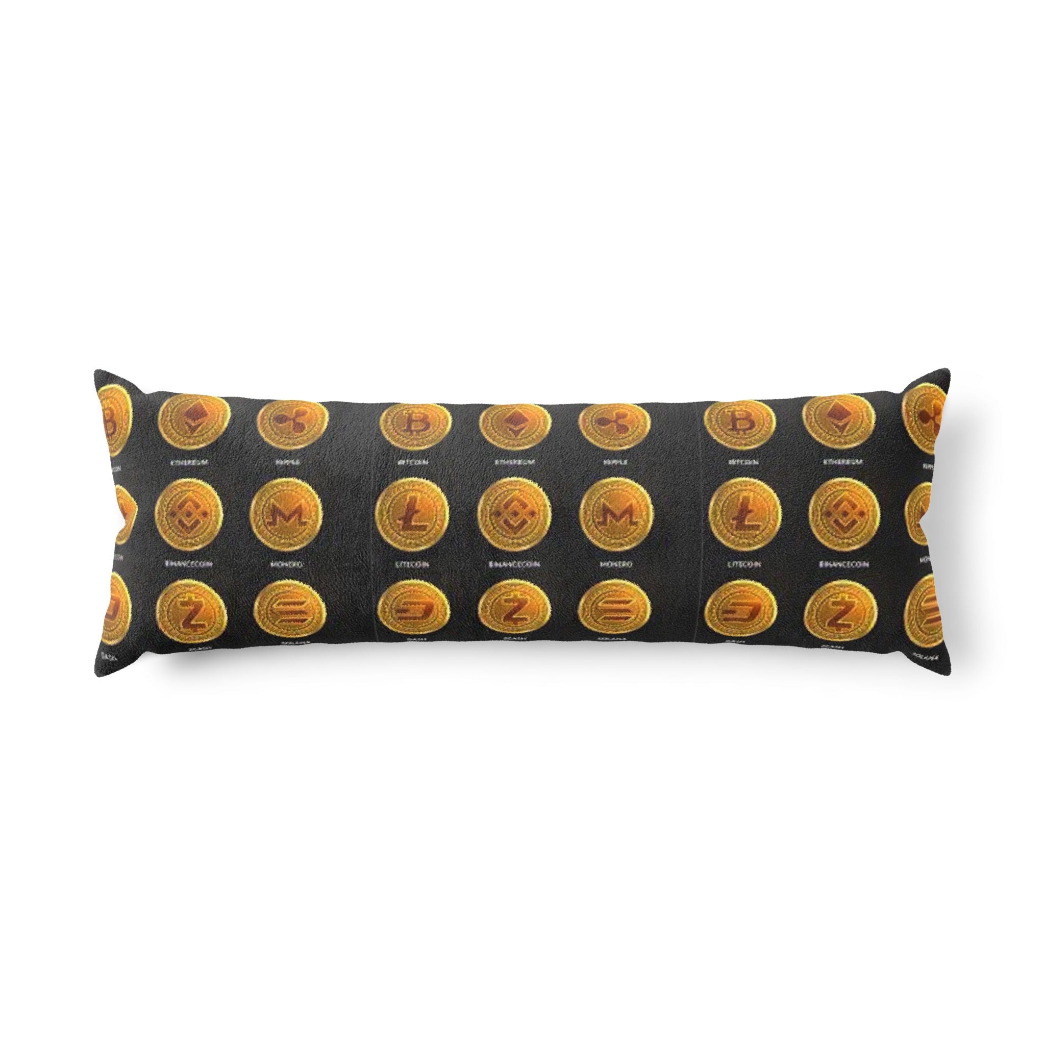 Cryptocurrency Coin Pattern Body Pillow | Bitcoin Ethereum Litecoin Decor