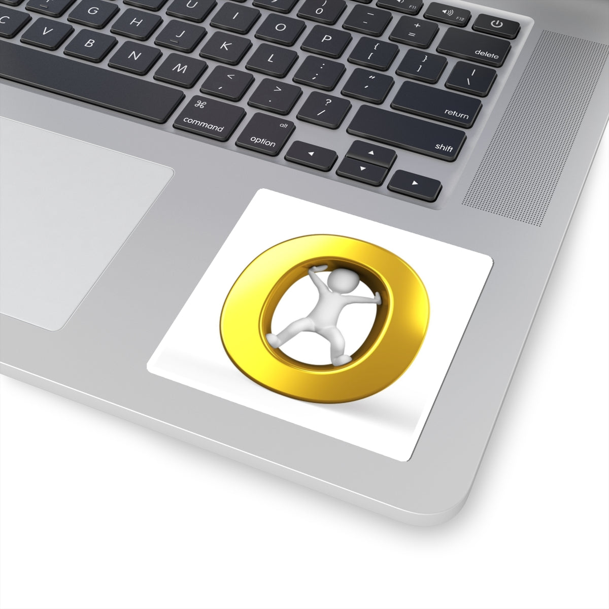 3D Gold O Letter with Stick Figure Sticker | Kiss-Cut Sticker