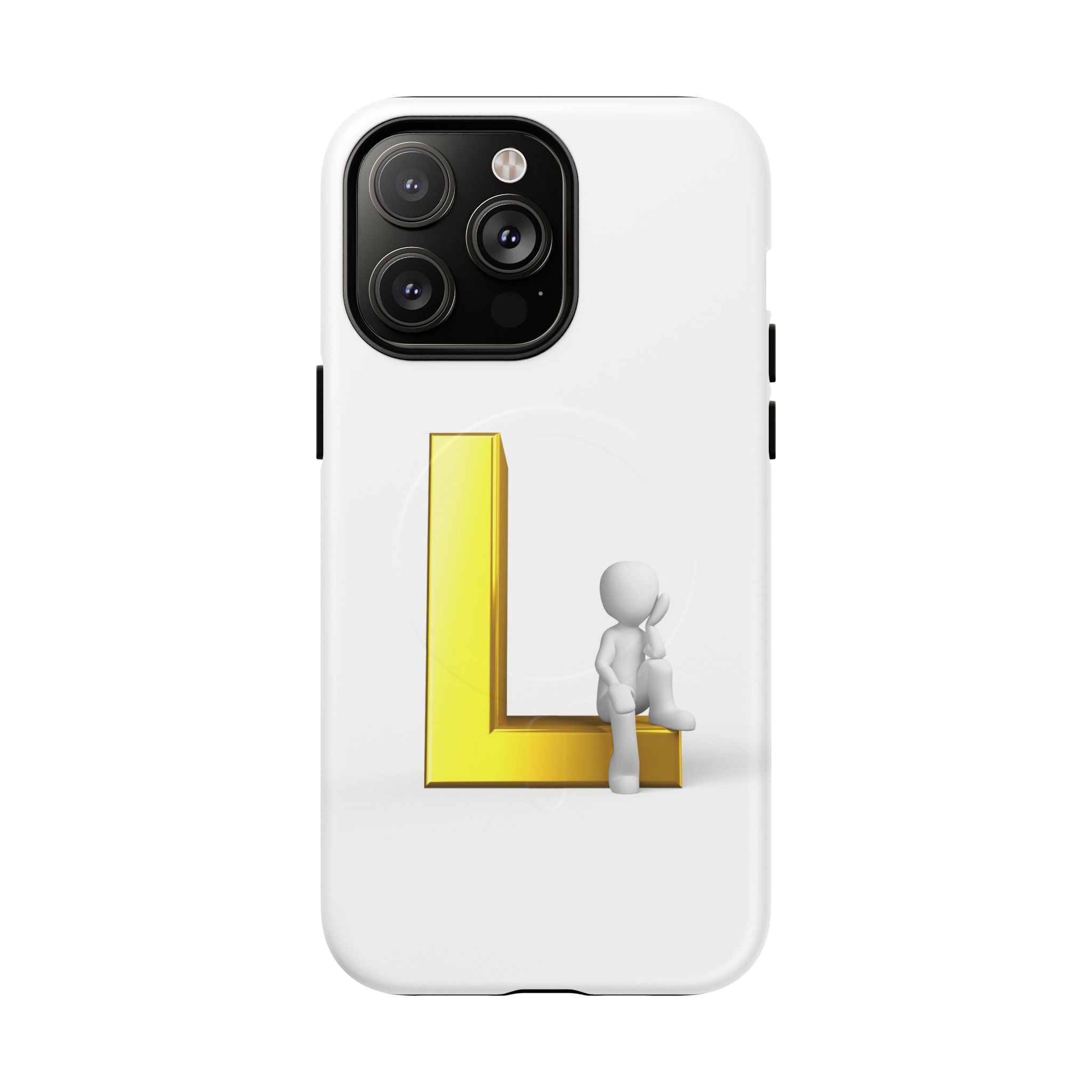 Yellow 3D Letter L with Sitting Figure phone case | Tough Magnetic Case