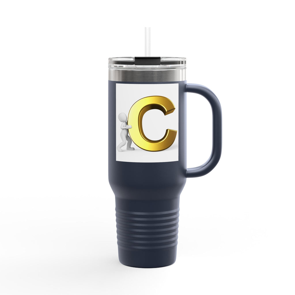 3D Gold Letter C Initial Travel Mug | 40oz Insulated Tumbler
