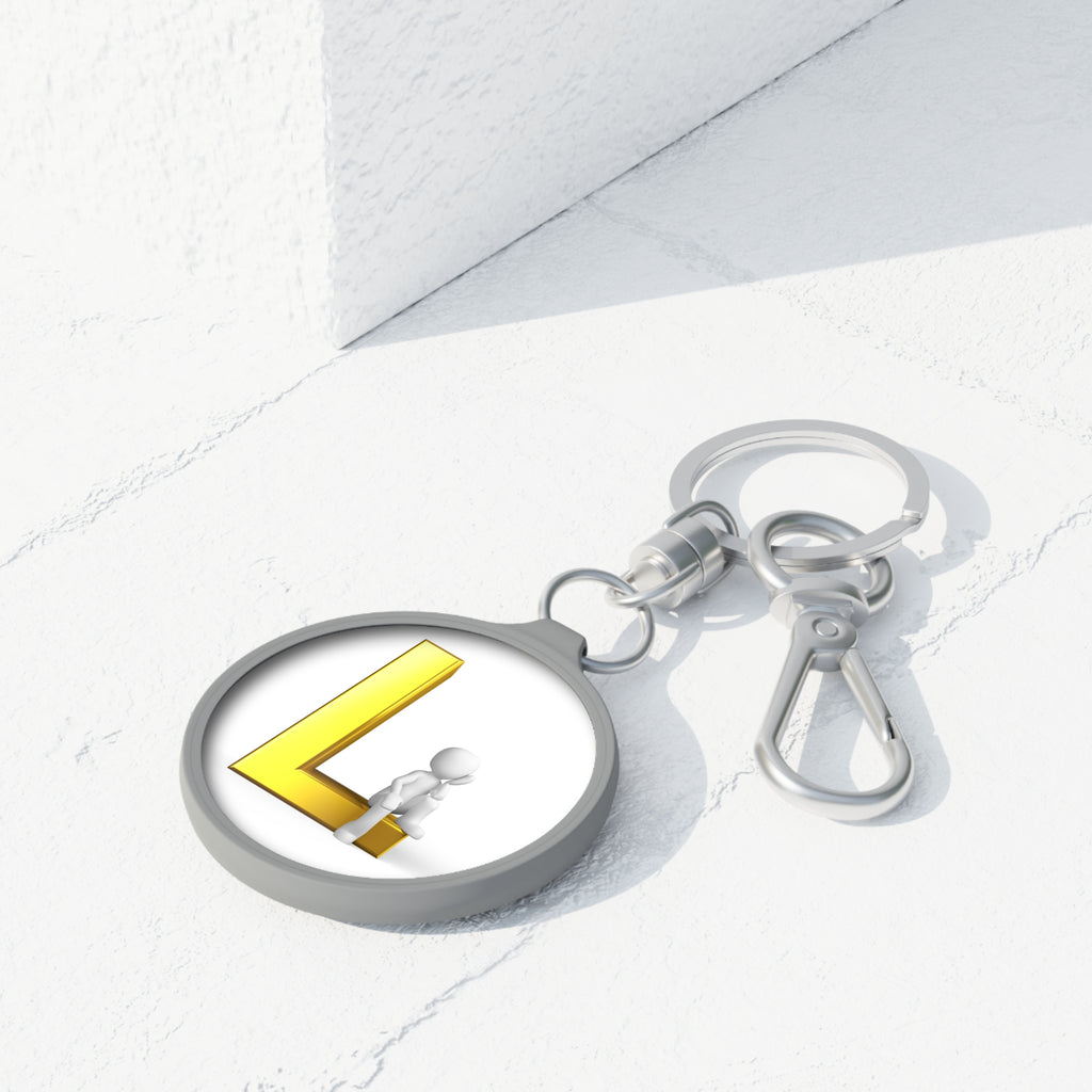 Yellow 3D Letter L with Sitting Figure Keyring | Initial L Keychain