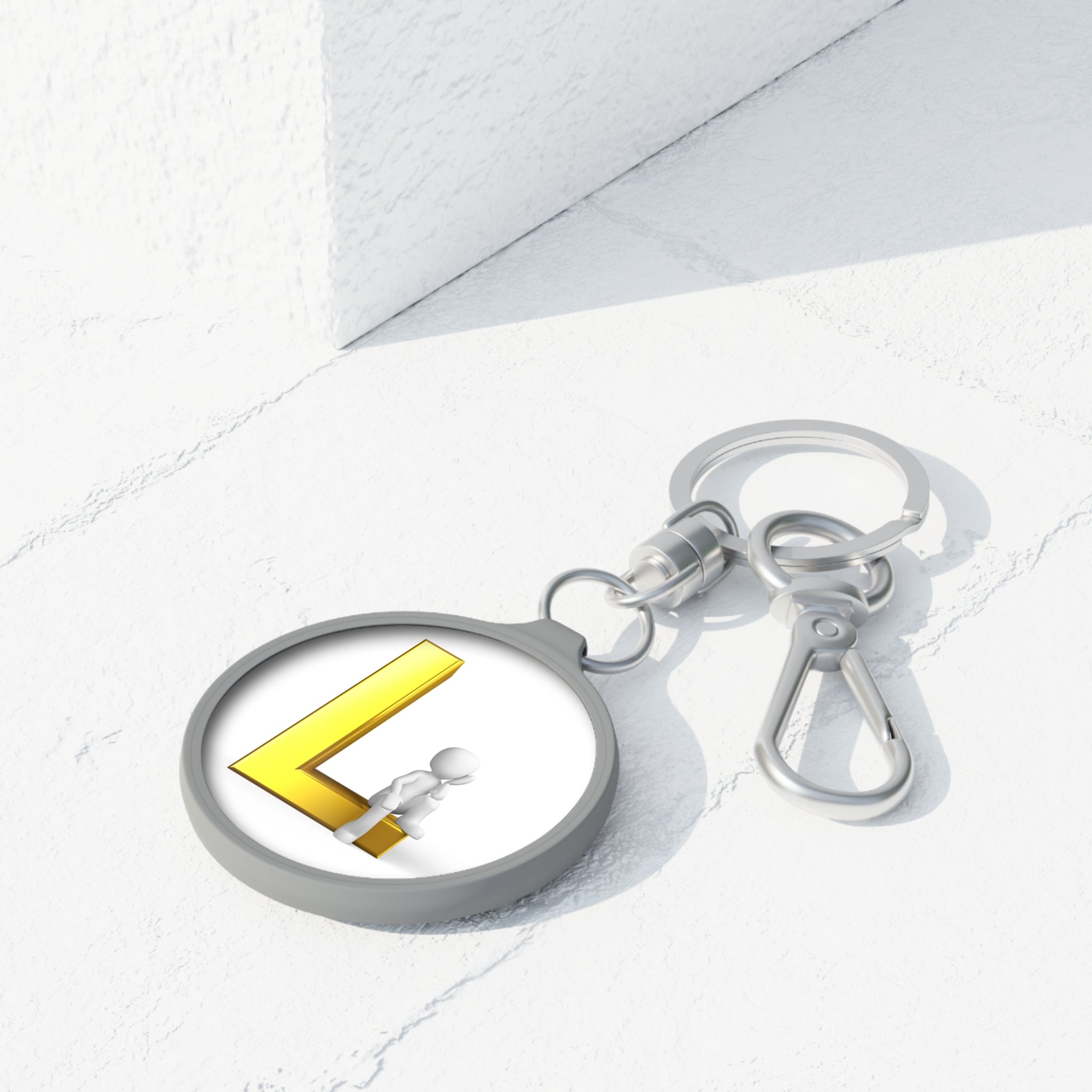 Yellow 3D Letter L with Sitting Figure Keyring | Initial L Keychain