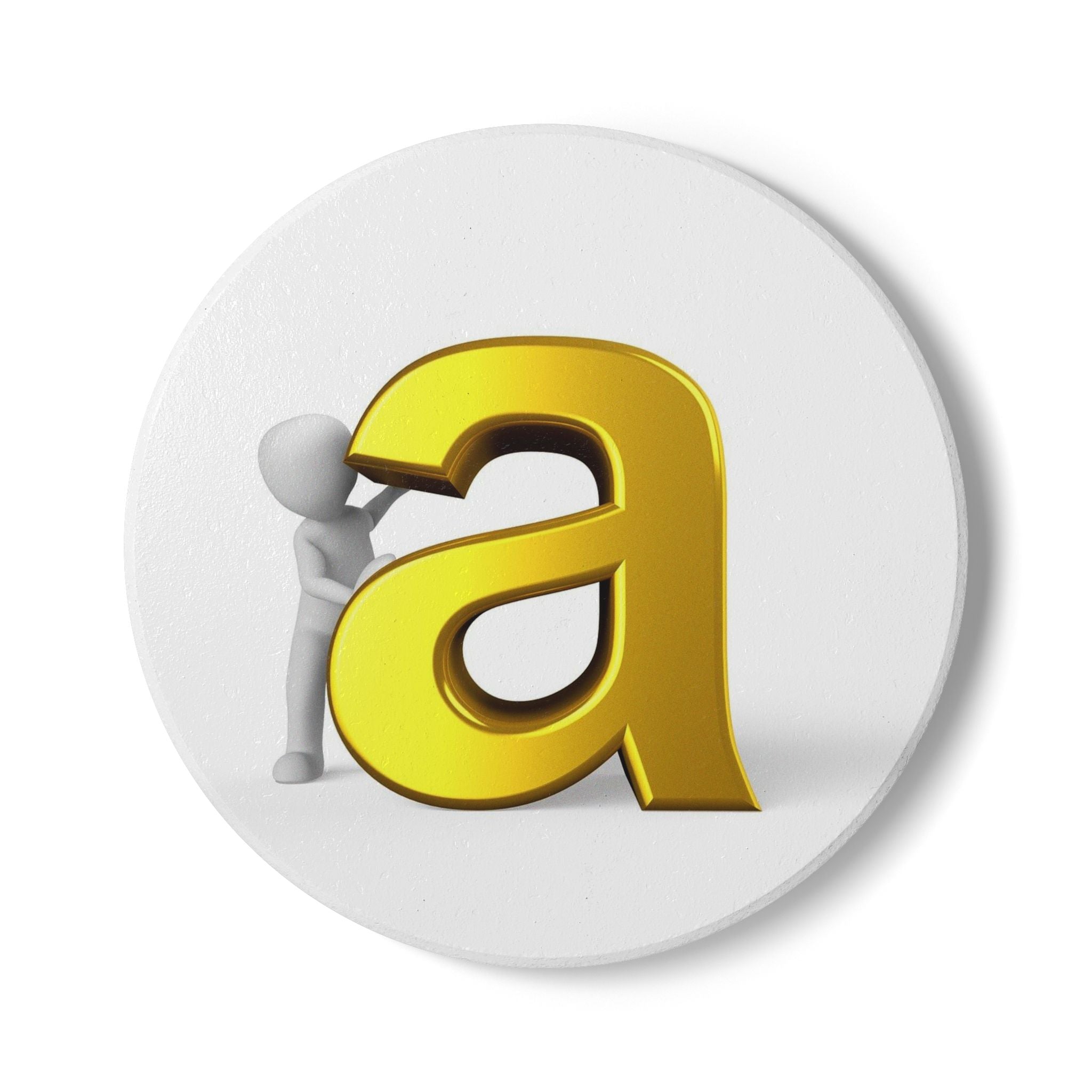 Gold Letter A with Figure Ceramic Coaster | Monogram Initial Drink Mat