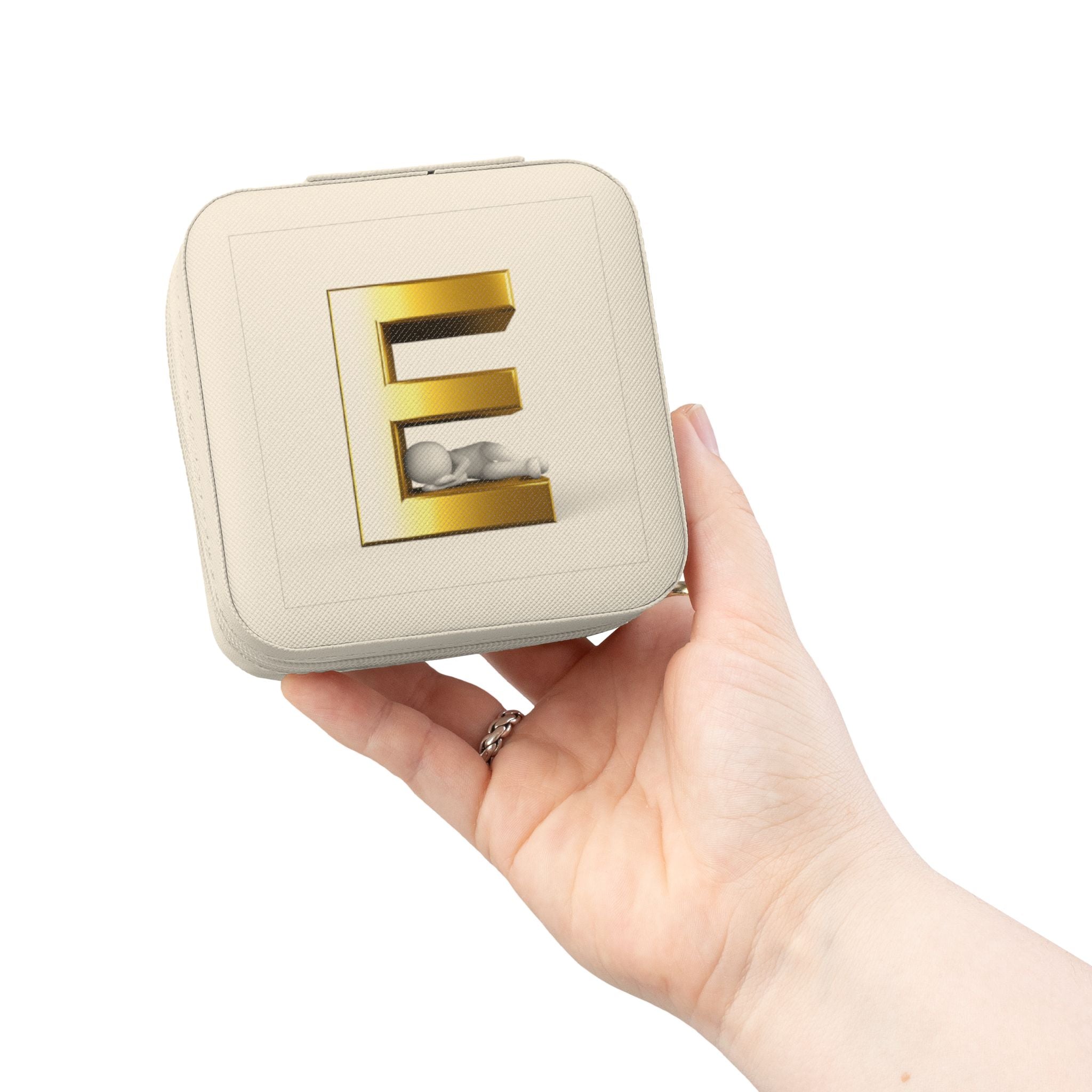 Monogram E Jewelry Travel Case | Compact Portable Trinket Organizer