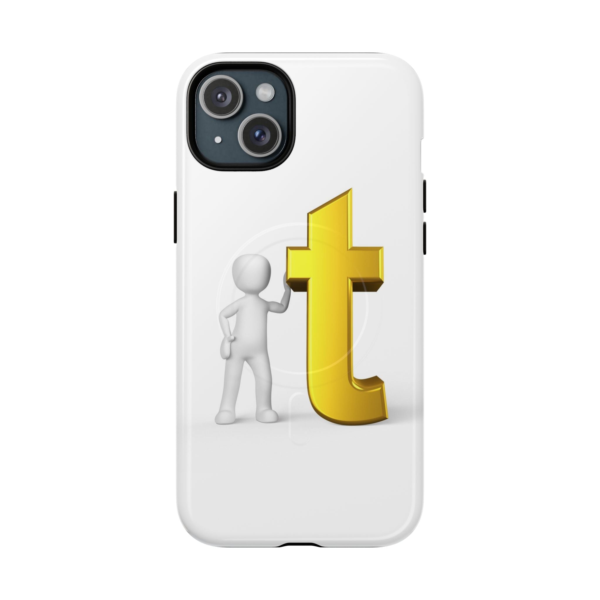 Coque de téléphone 3D Personnage appuyé sur une lettre T dorée | Coque magnétique robuste