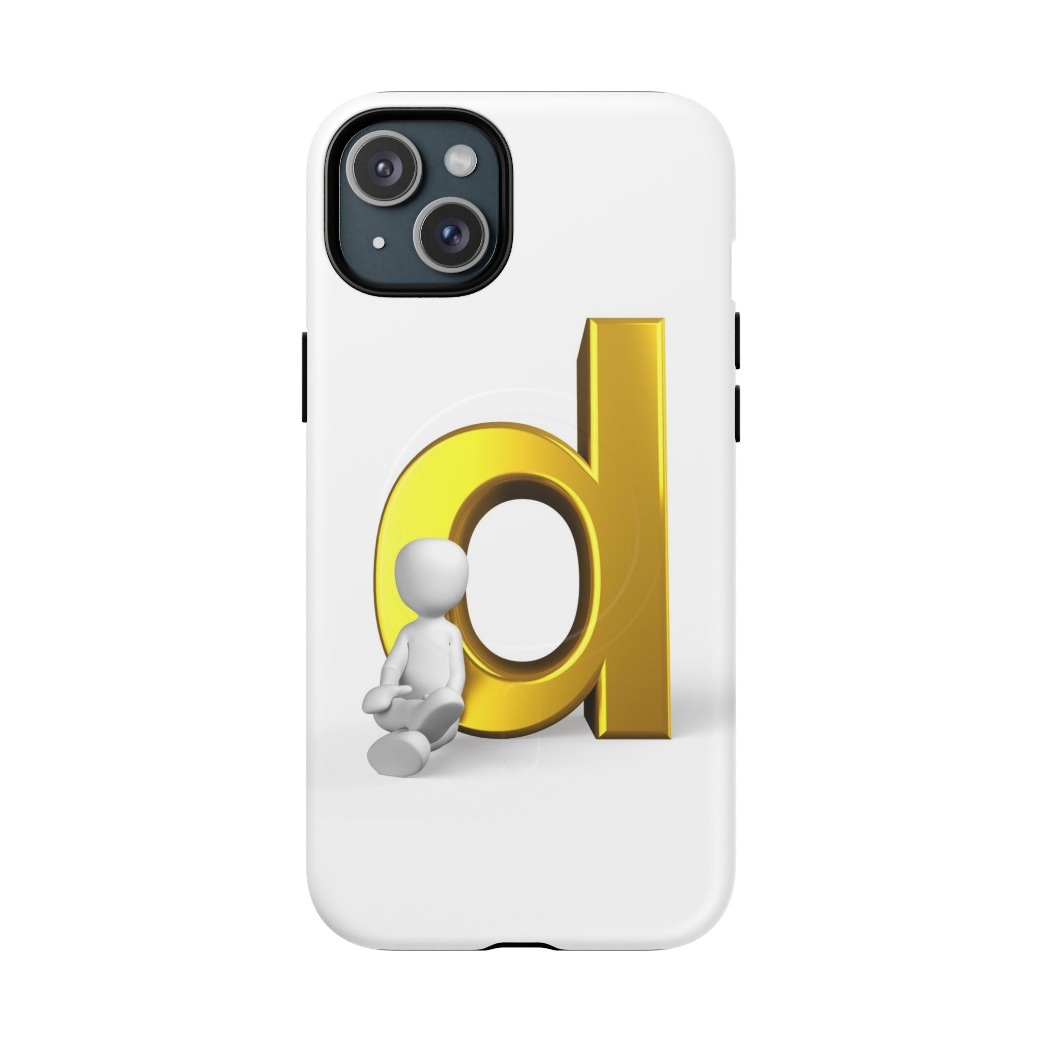 Coque de téléphone Lettre D dorée avec personnage assis | Coque magnétique