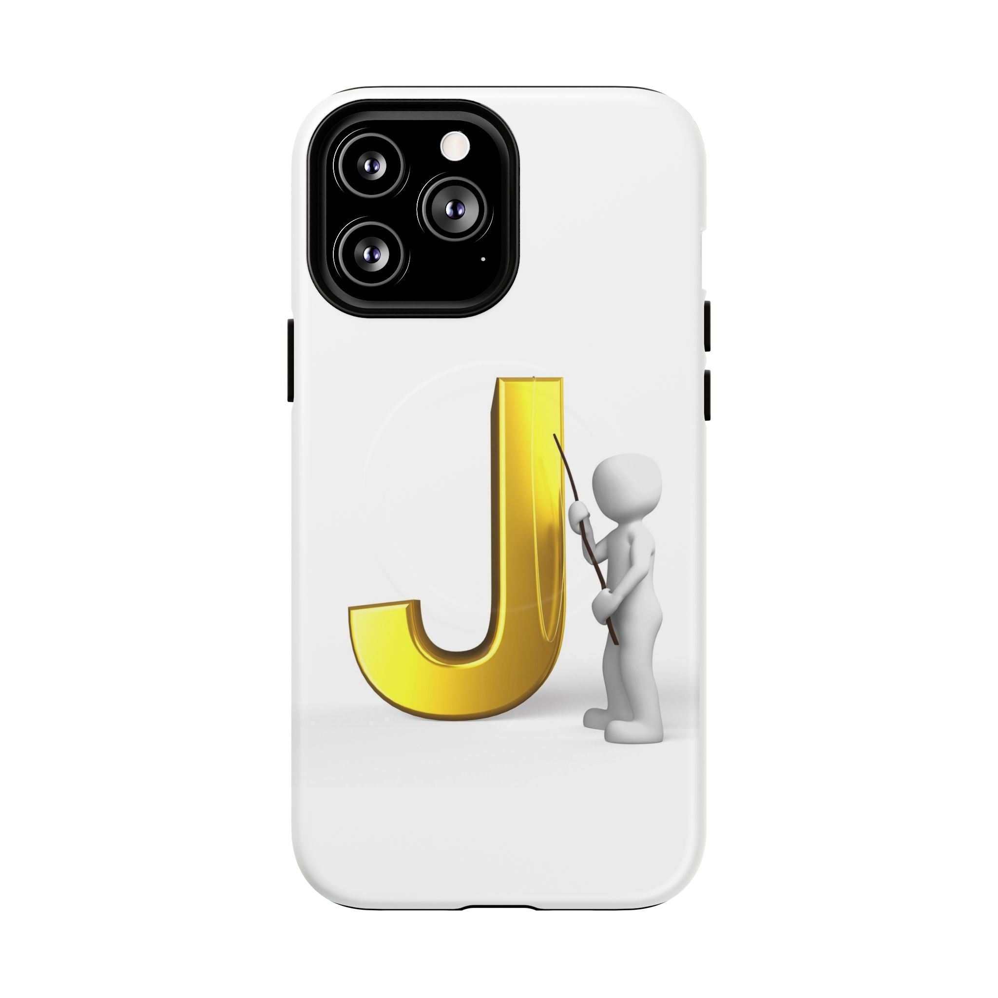 Coque de téléphone aimantée résistante dorée avec lettre J et figure de peintre