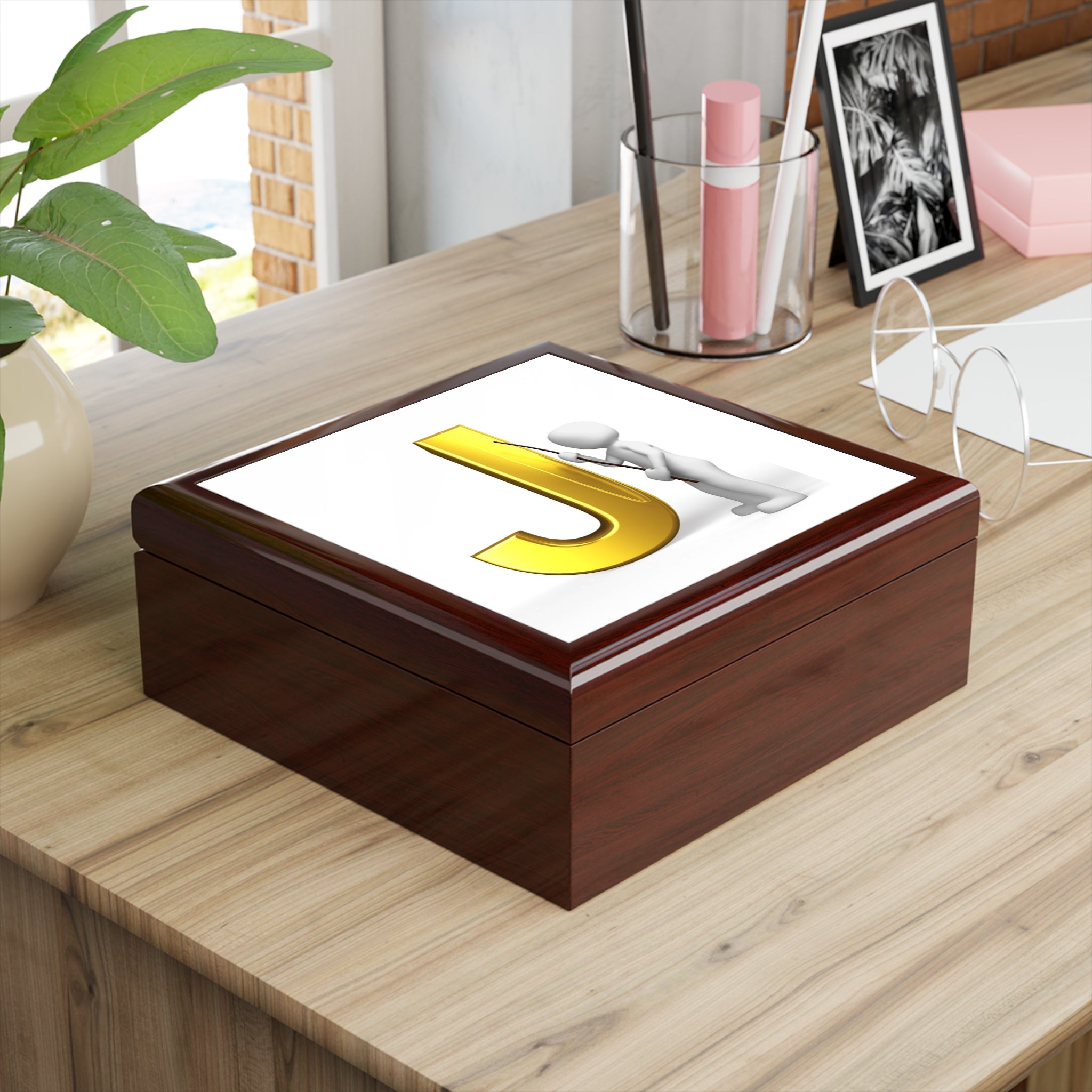 Gold Letter J Monogram Jewelry Box | Initial J Keepsake Box