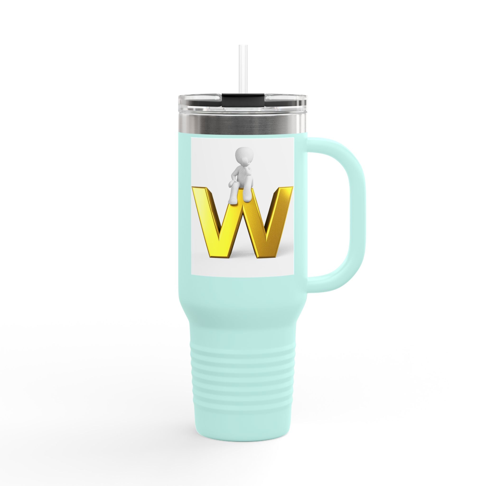 3D Gold Letter W with Figure Travel Mug | Insulated 40oz Tumbler