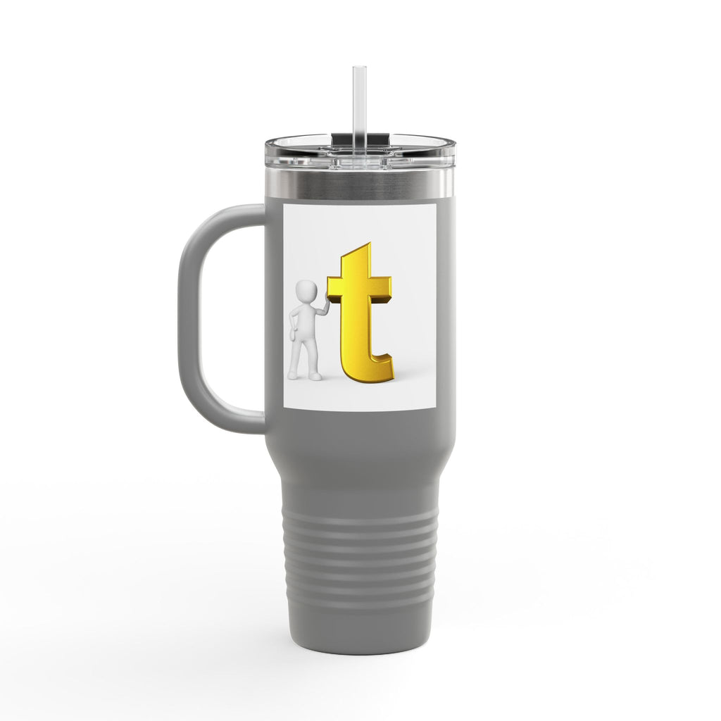 3D Stick Figure with Gold Letter T Insulated Travel Mug 40oz | Tall Tumbler