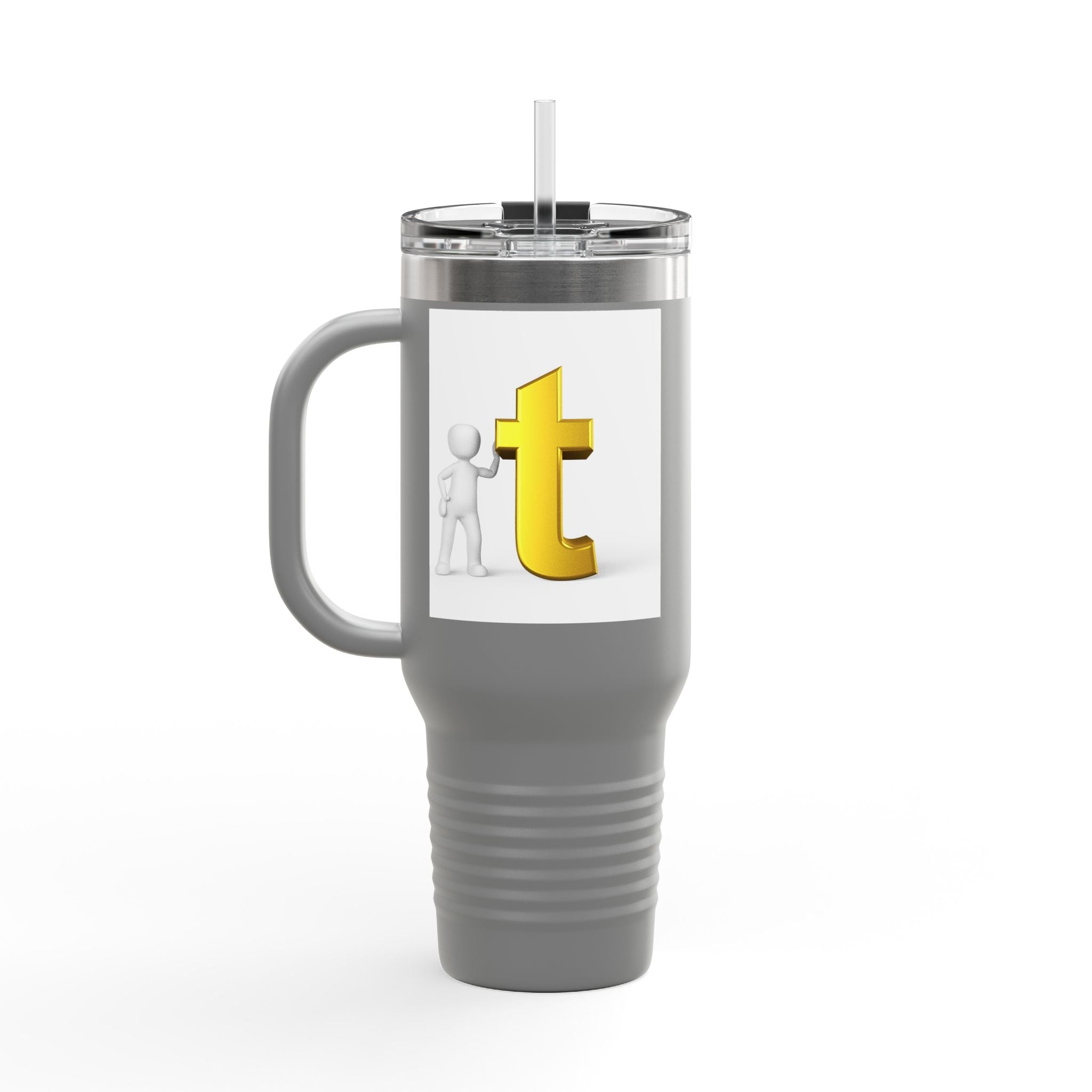3D Stick Figure with Gold Letter T Insulated Travel Mug 40oz | Tall Tumbler