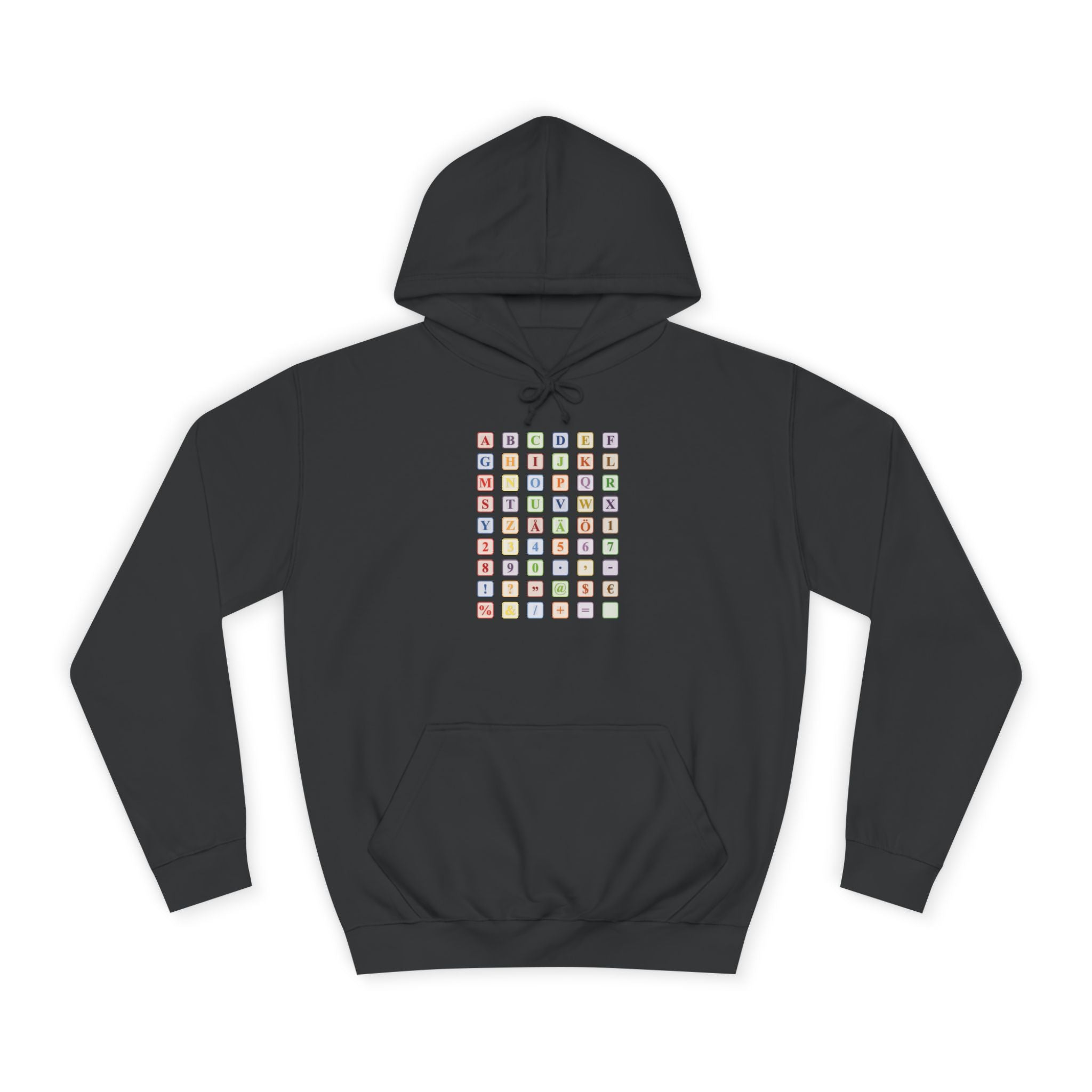 Sweat à capuche Blocs Alphabet | Grille de lettres colorées, imprimé dos et devant